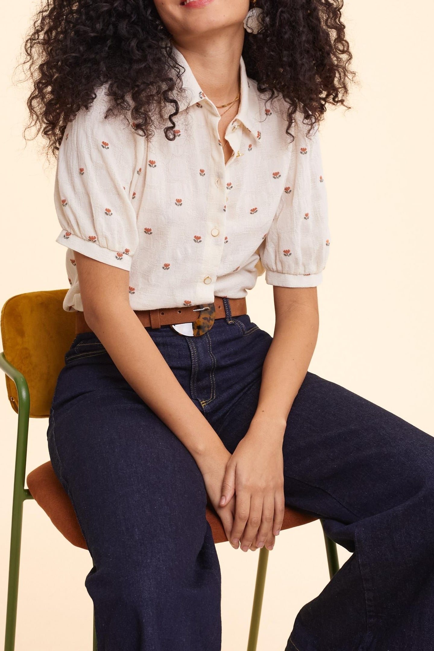 ECRU SHIRT WITH FLOWER MOTIFS ECRU 4