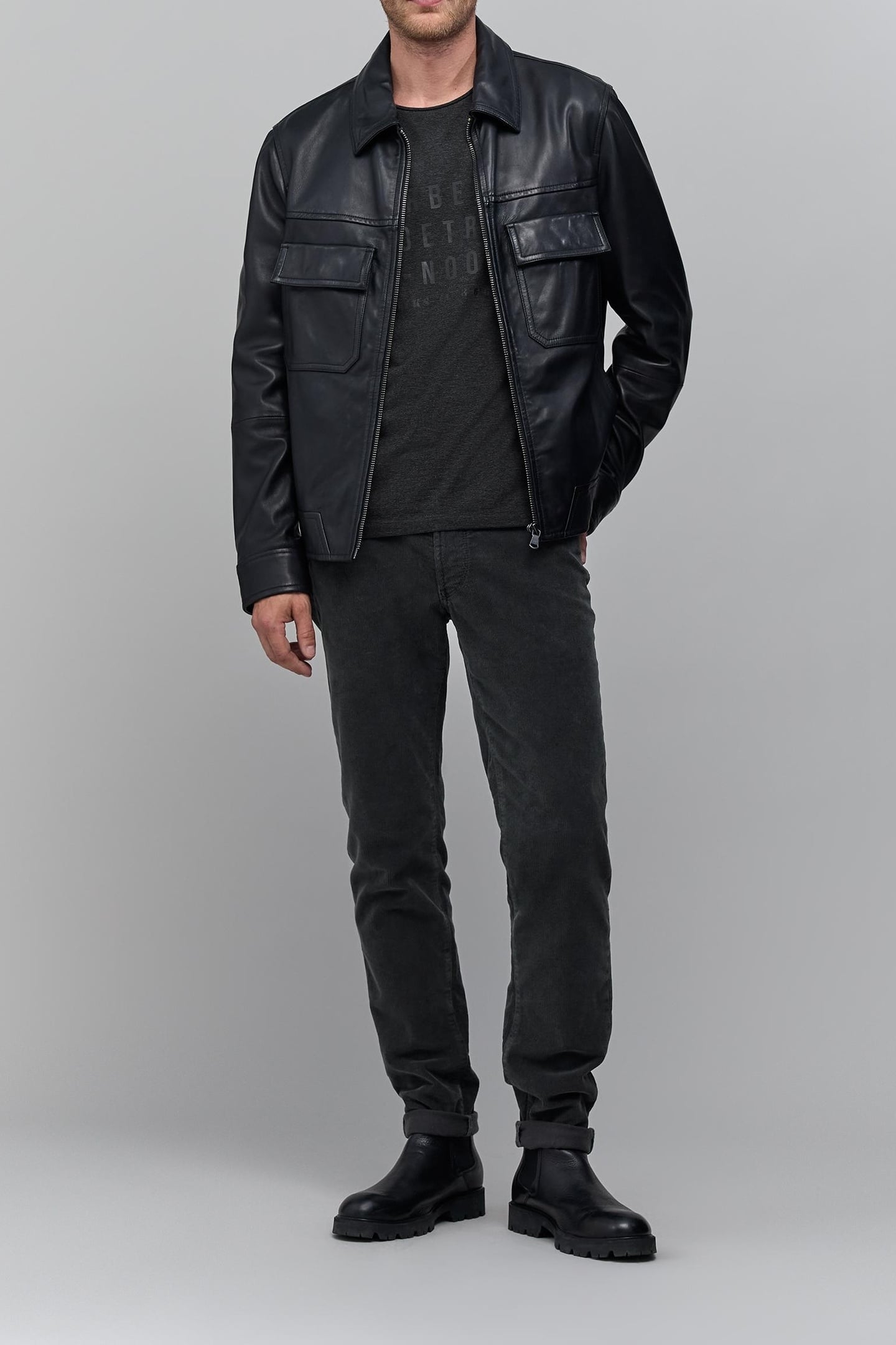 STRIPED ANTHRACITE T-SHIRT WITH MESSAGE 2