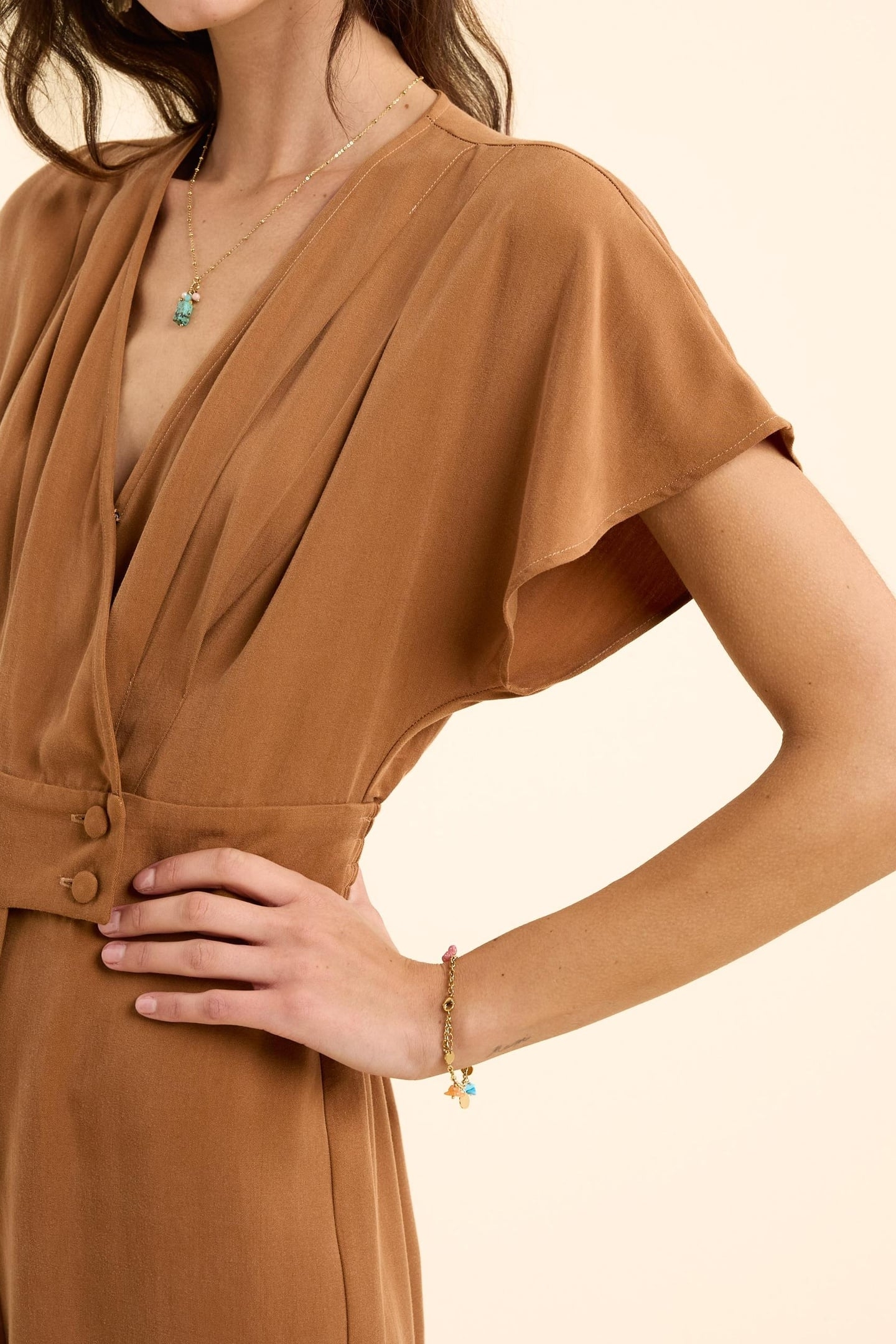 CAMEL TROUSER JUMPSUIT WITH WRAP-AROUND COLLAR CAMEL 6