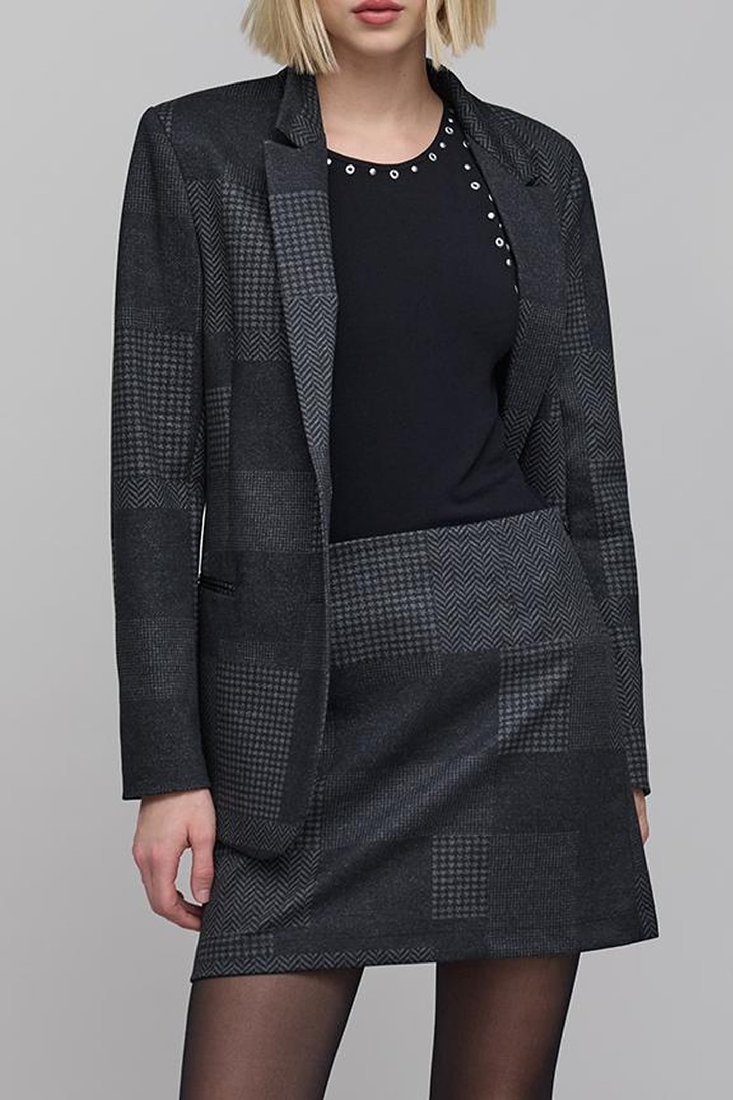 PATCHWORK EFFECT MILANO GREY KNIT SHORT SKIRT 2