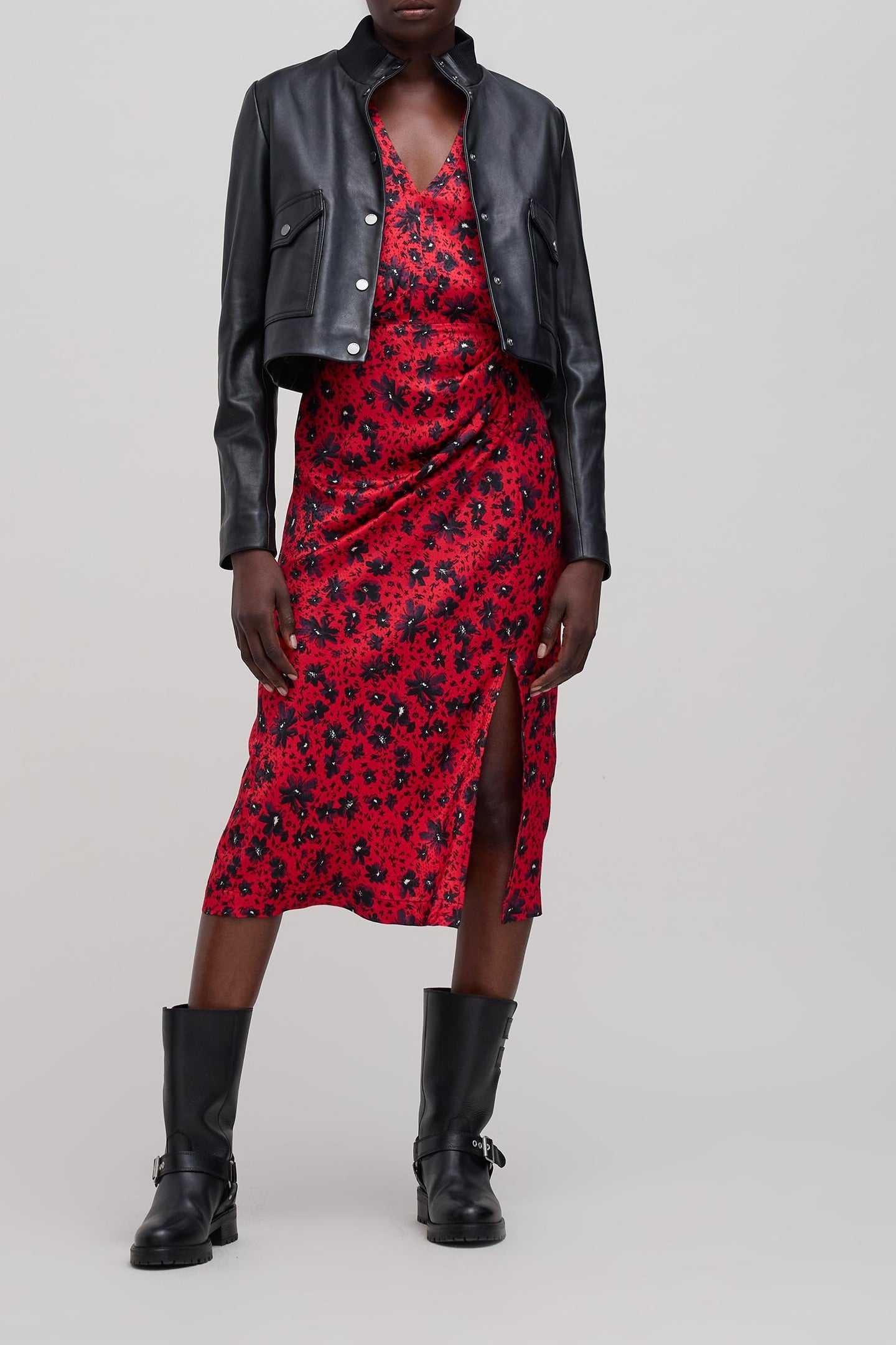 RED FLORAL PRINT MIDI DRESS 1