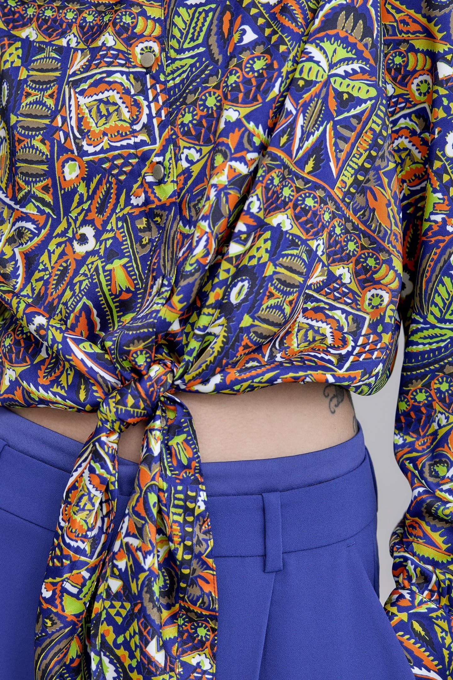 BLUE RECYCLED POLYESTER ETHNIC GRAPHIC SHIRT 7