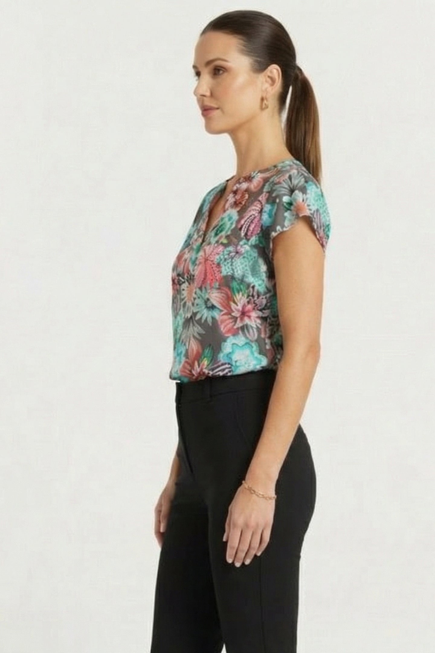 BLOUSE FLARE IN DARK SHADOW WITH FLORAL MEDLEY PRINT 3