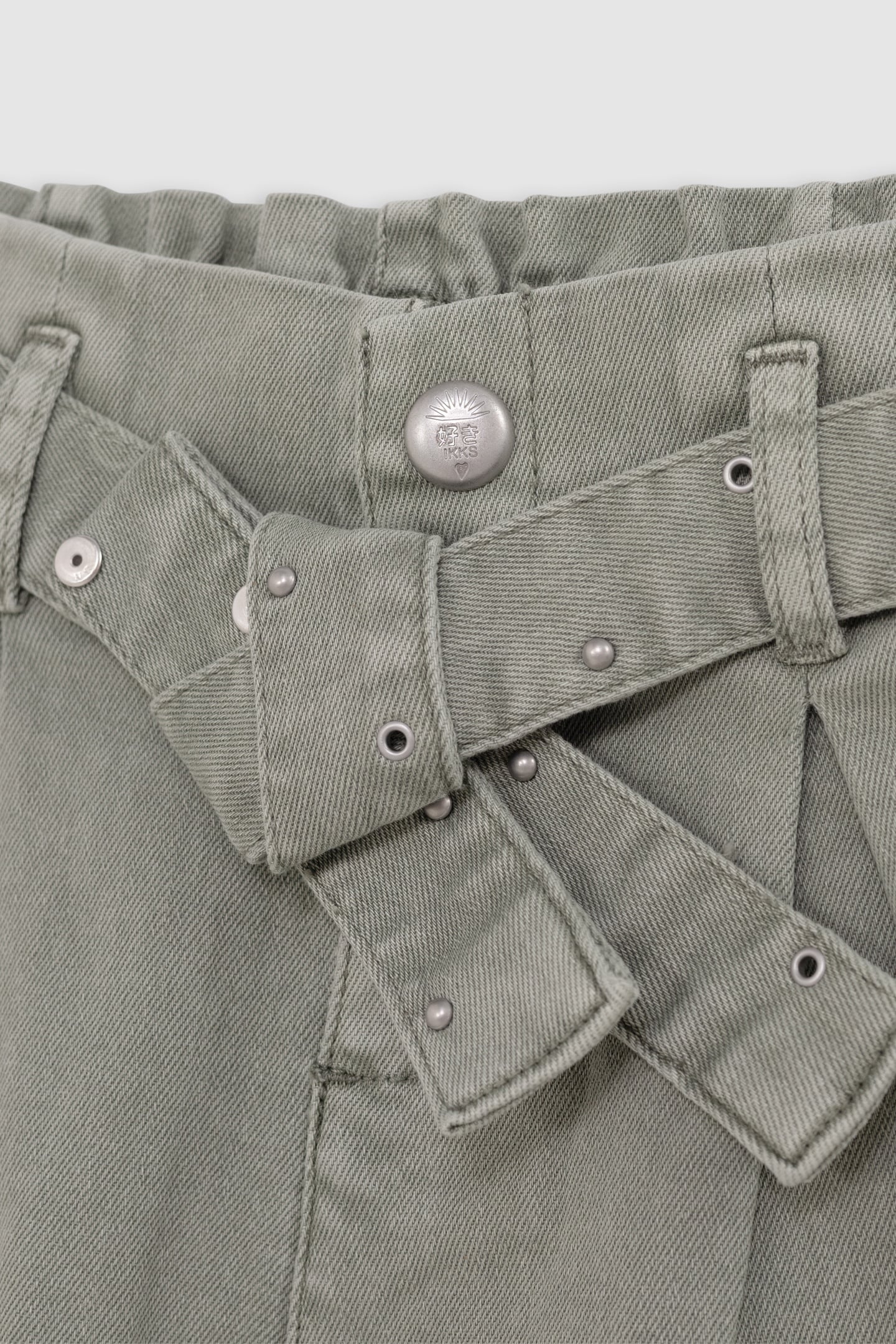 KHAKI DENIM SHORTS WITH STUDDED BELT AND EYELETS 3