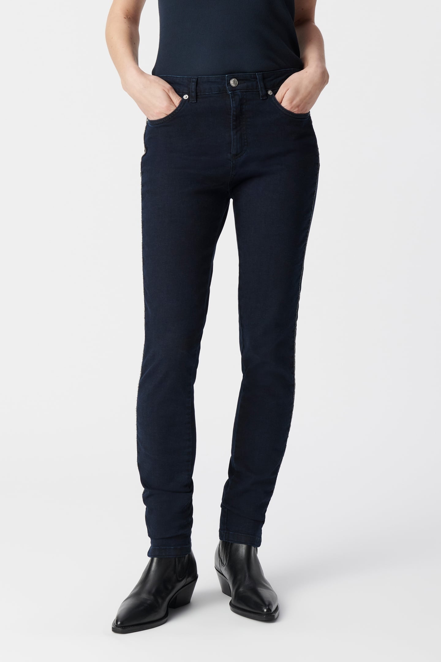 DARK BLUE SLIM JEANS WITH ROXANNE CHAIN MOTIF ON SIDES 2