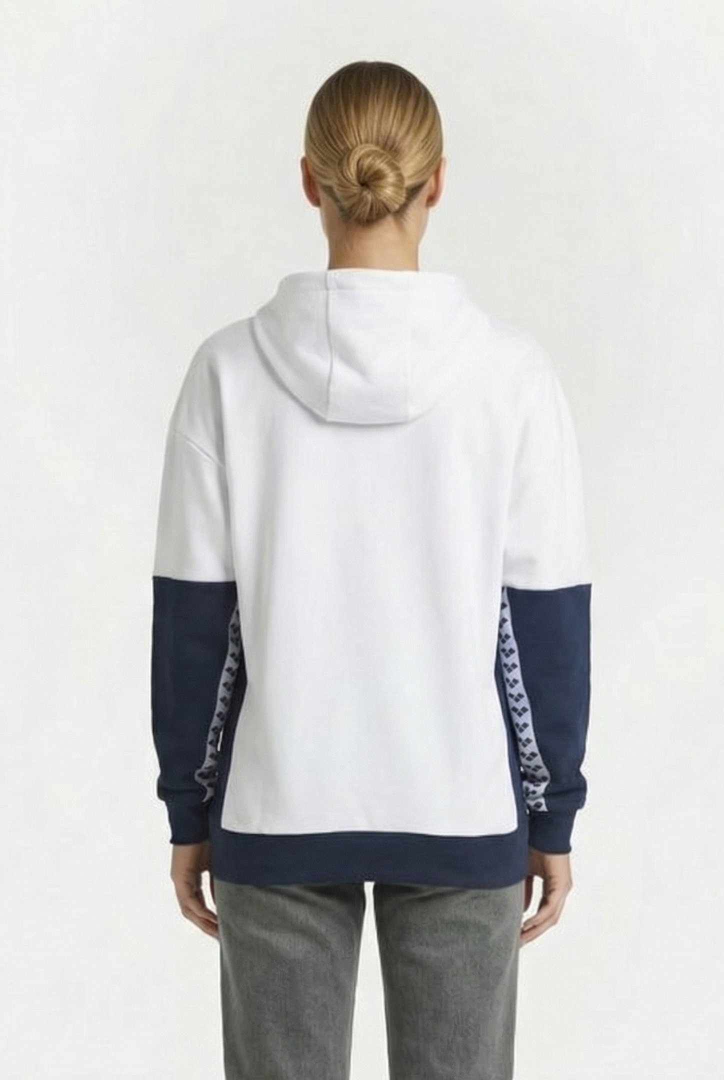 UNISEX HOODED HALF ZIP PANEL SWEAT TEAM WHITE-NAVY 3