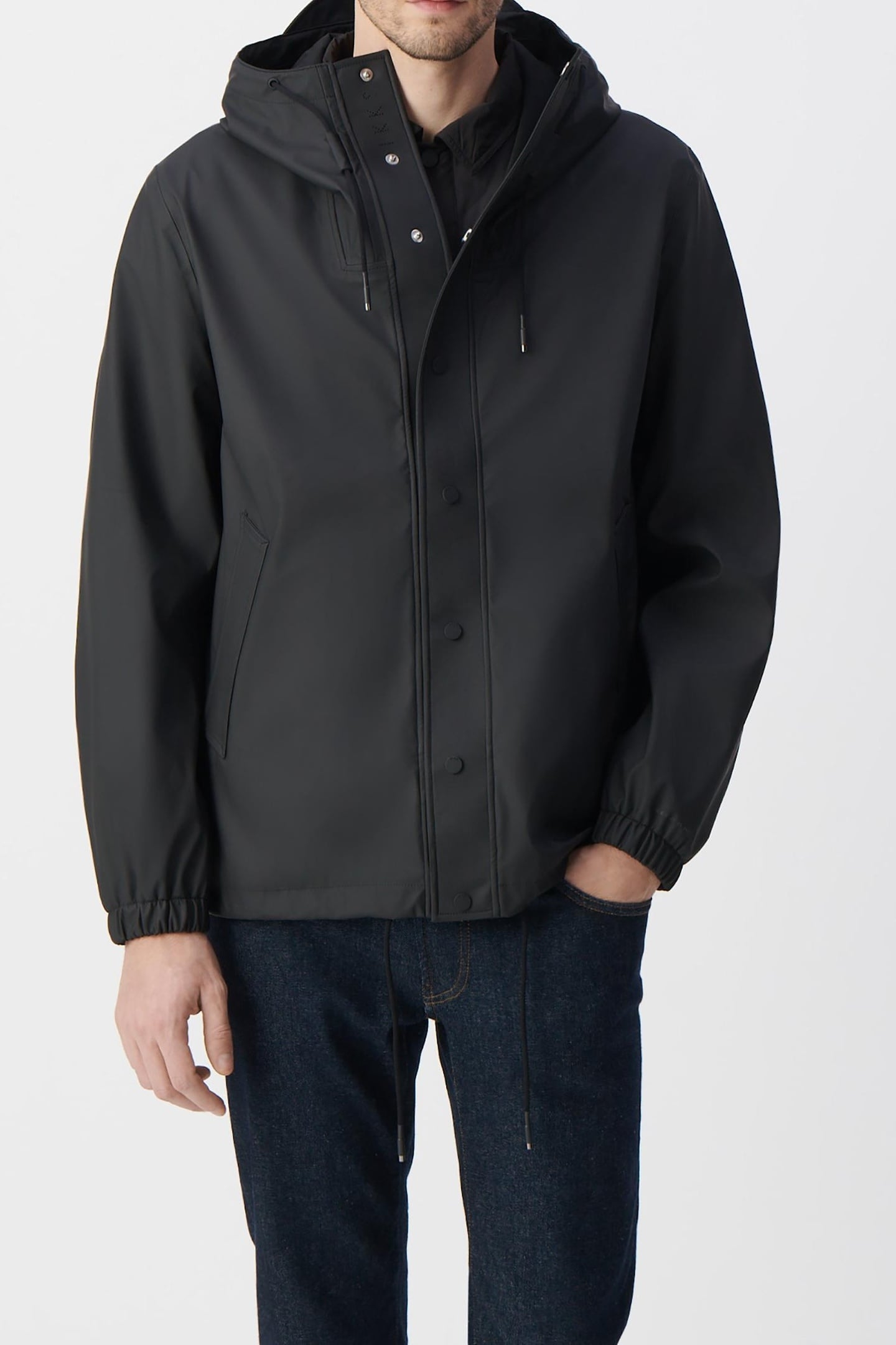 BLACK RUBBER NYLON HOODED JACKET 3