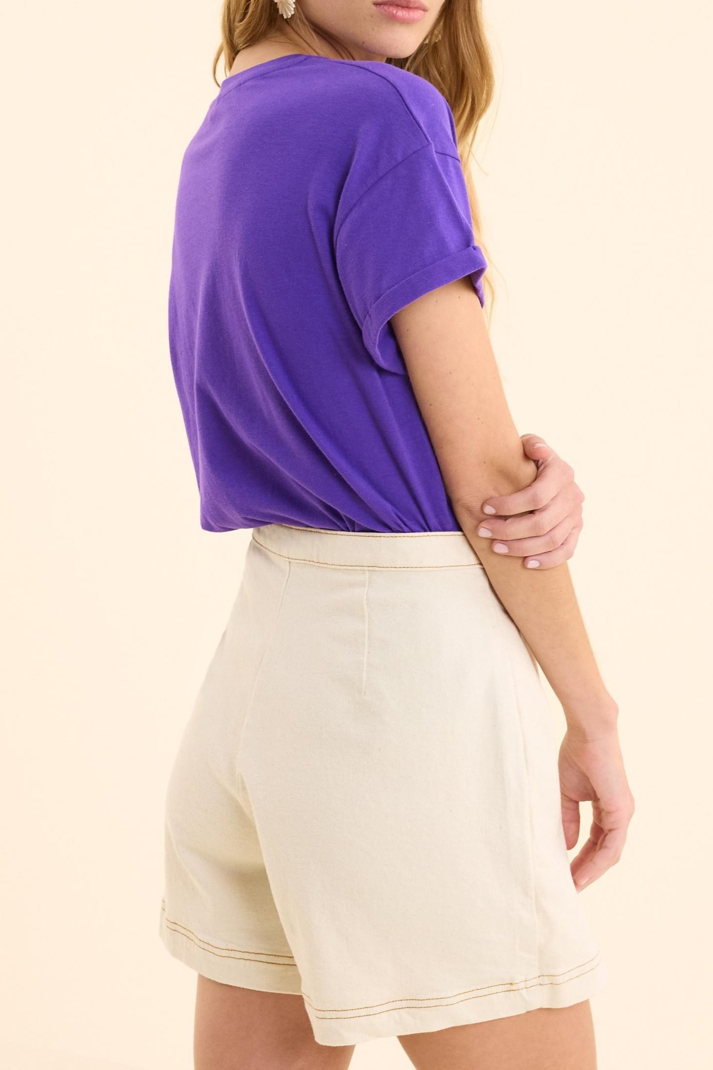 ECRU DENIM SKORT WITH OCHRE TOPSTITCHING ECRU 4