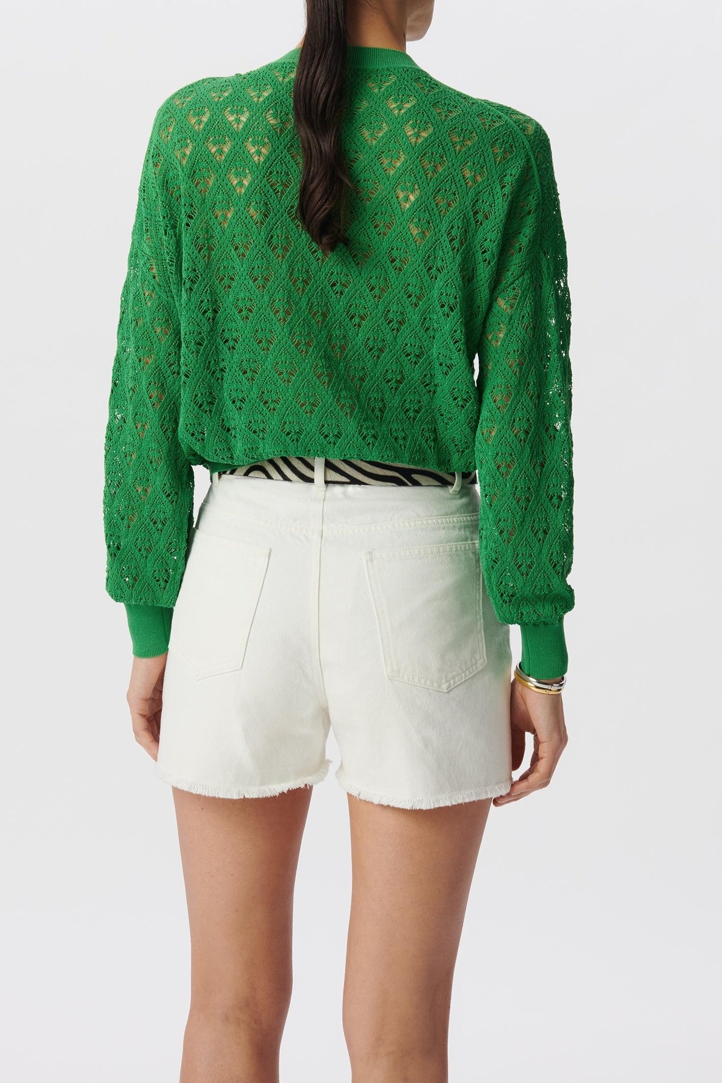 GREEN CROCHET-STYLE OPENWORK KNIT SWEATER 3