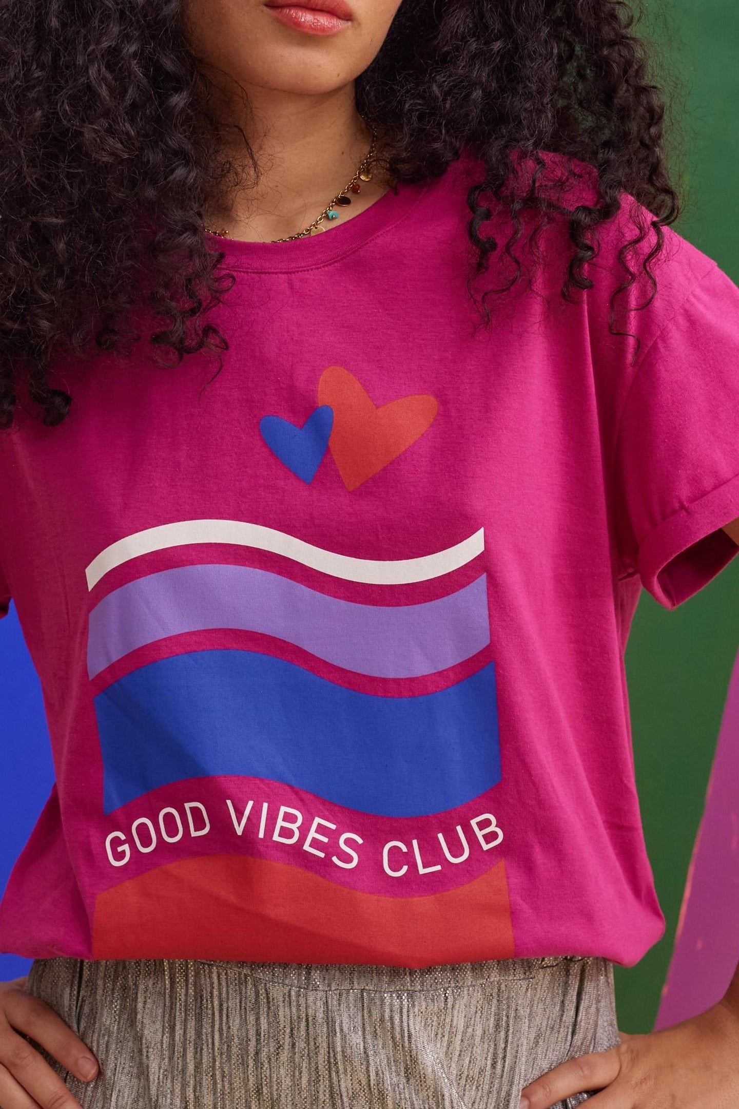 PINK T-SHIRT MESSAGE, STRIPES, HEARTS VIOLINE 1