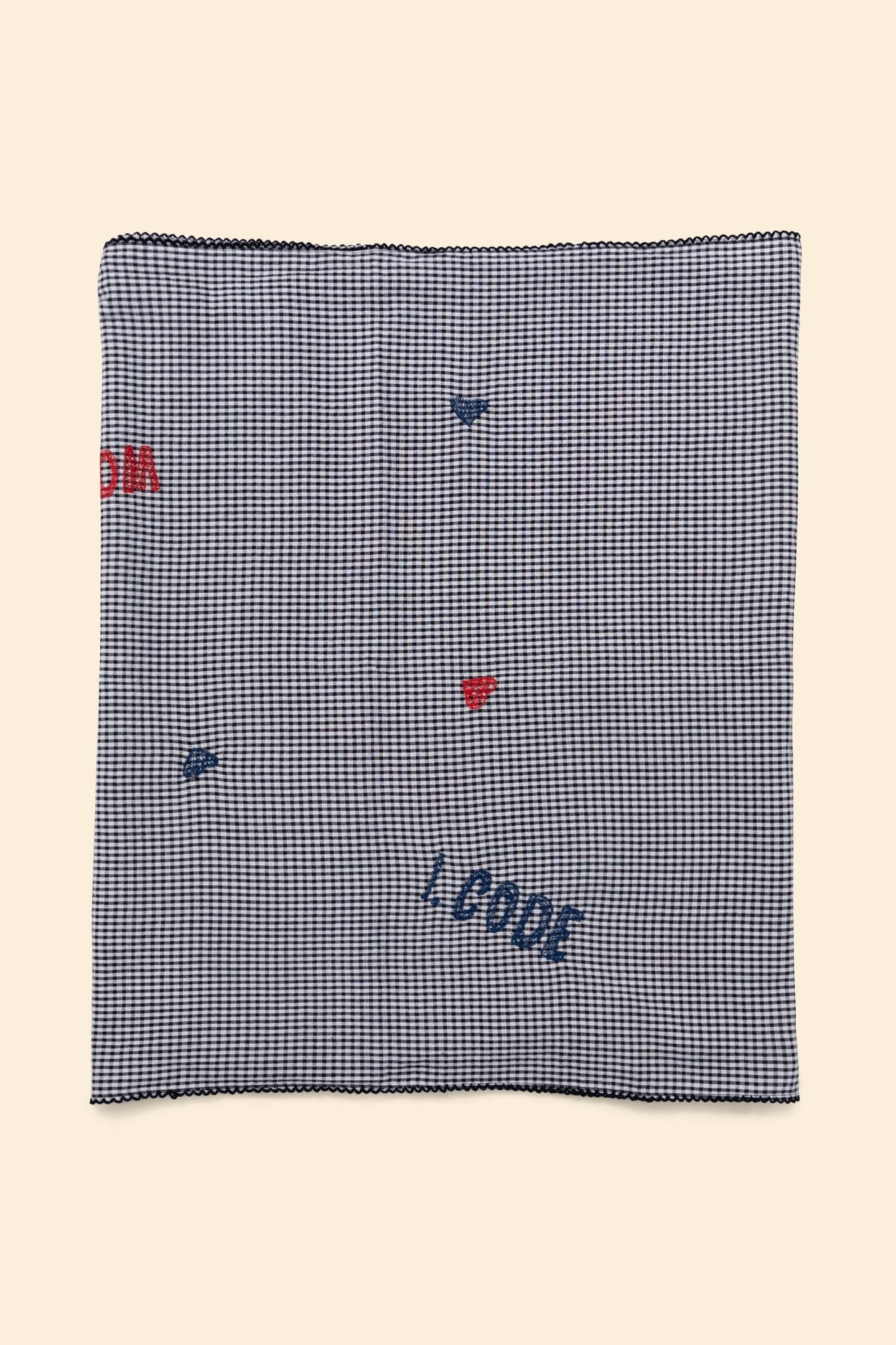 SCARF ECRU GINGHAM PATTERN COLOR EMBROIDERY ECRU 2