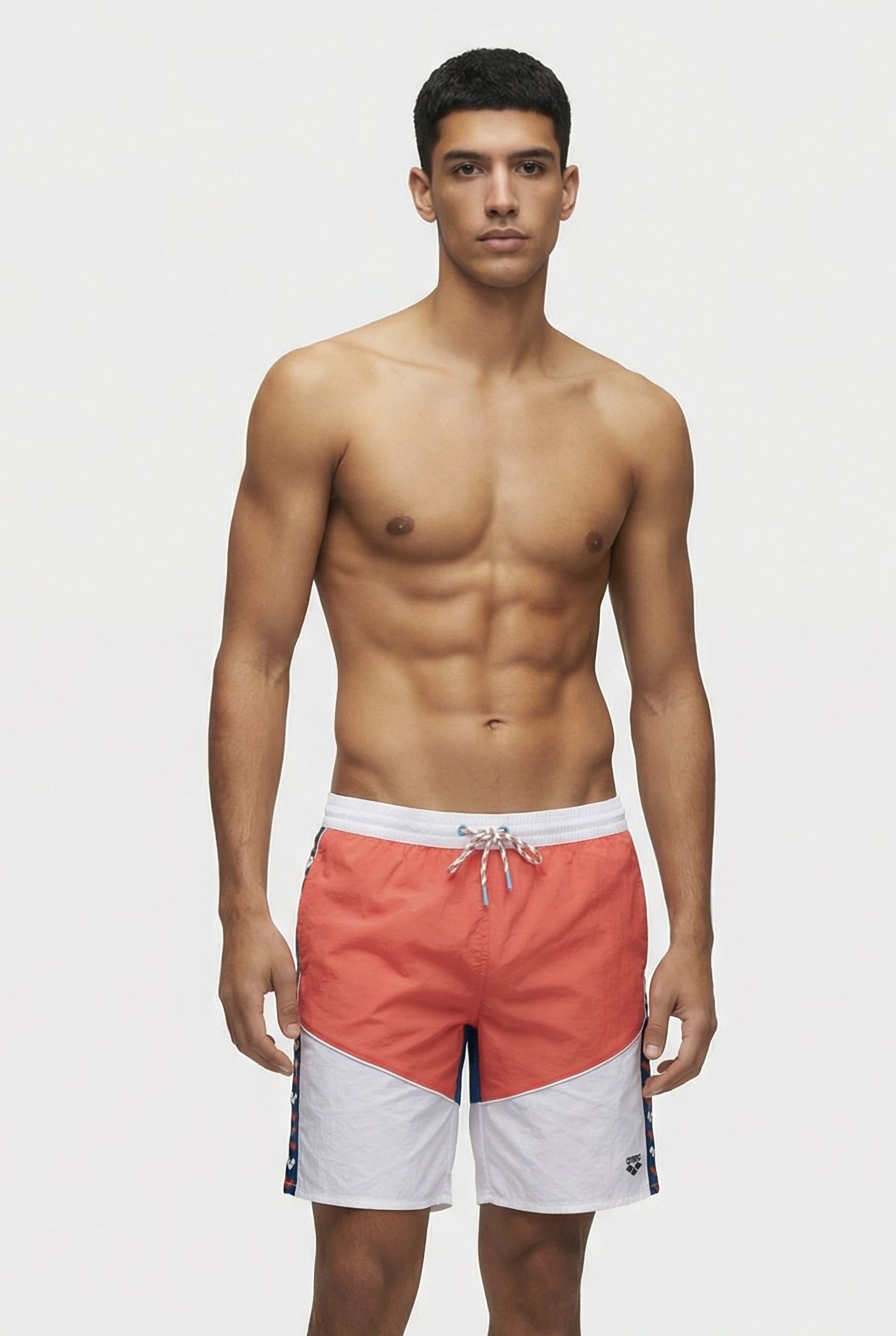 MEN'S ARENA TEAM STRIPE BERMUDA PANEL WHITE-CALYPSO CORAL-BL 1