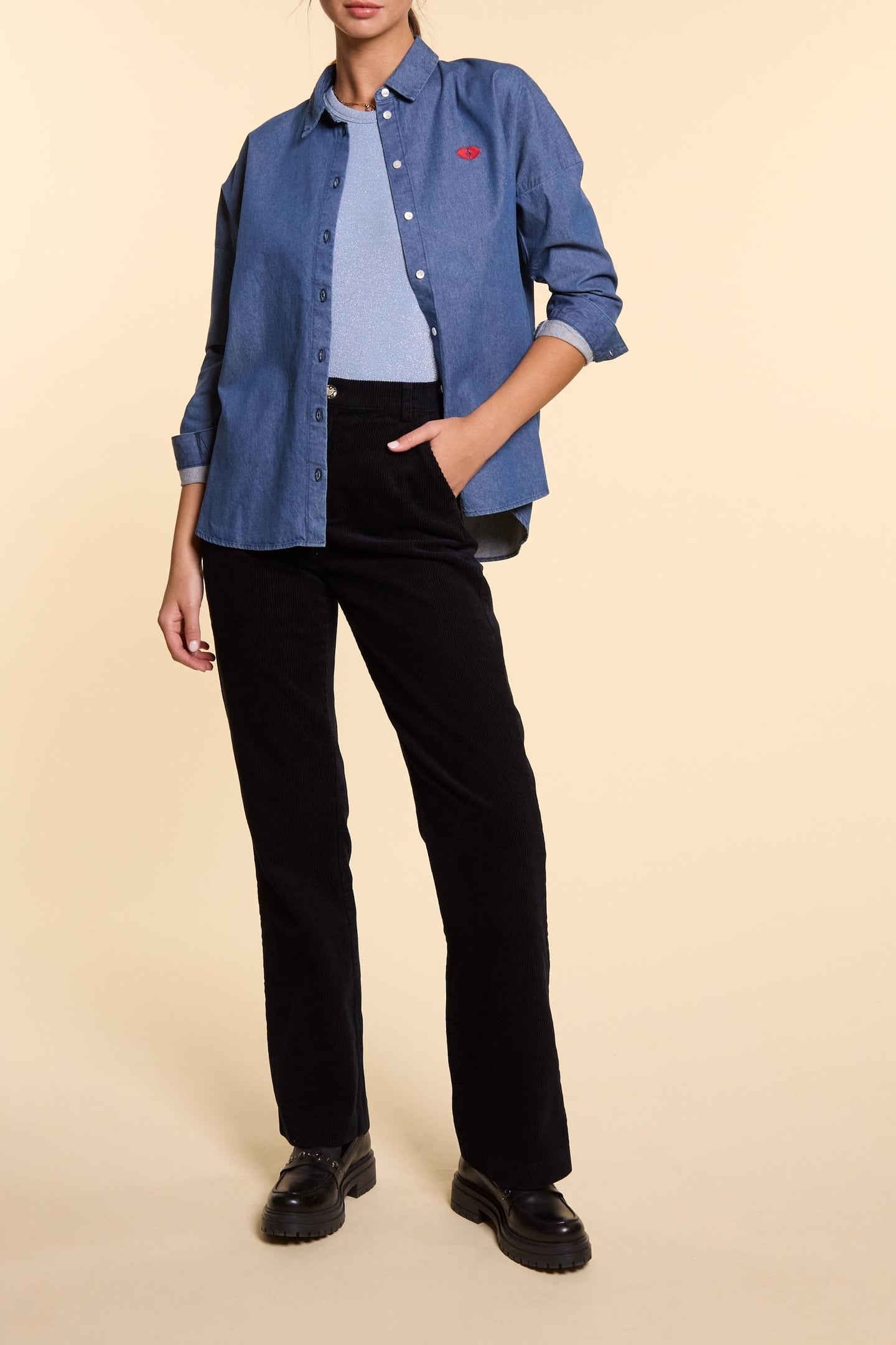 AUTHENTIC BLUE DENIM SHIRT WITH HEART EMBROIDERY AUTHENTIC B 2