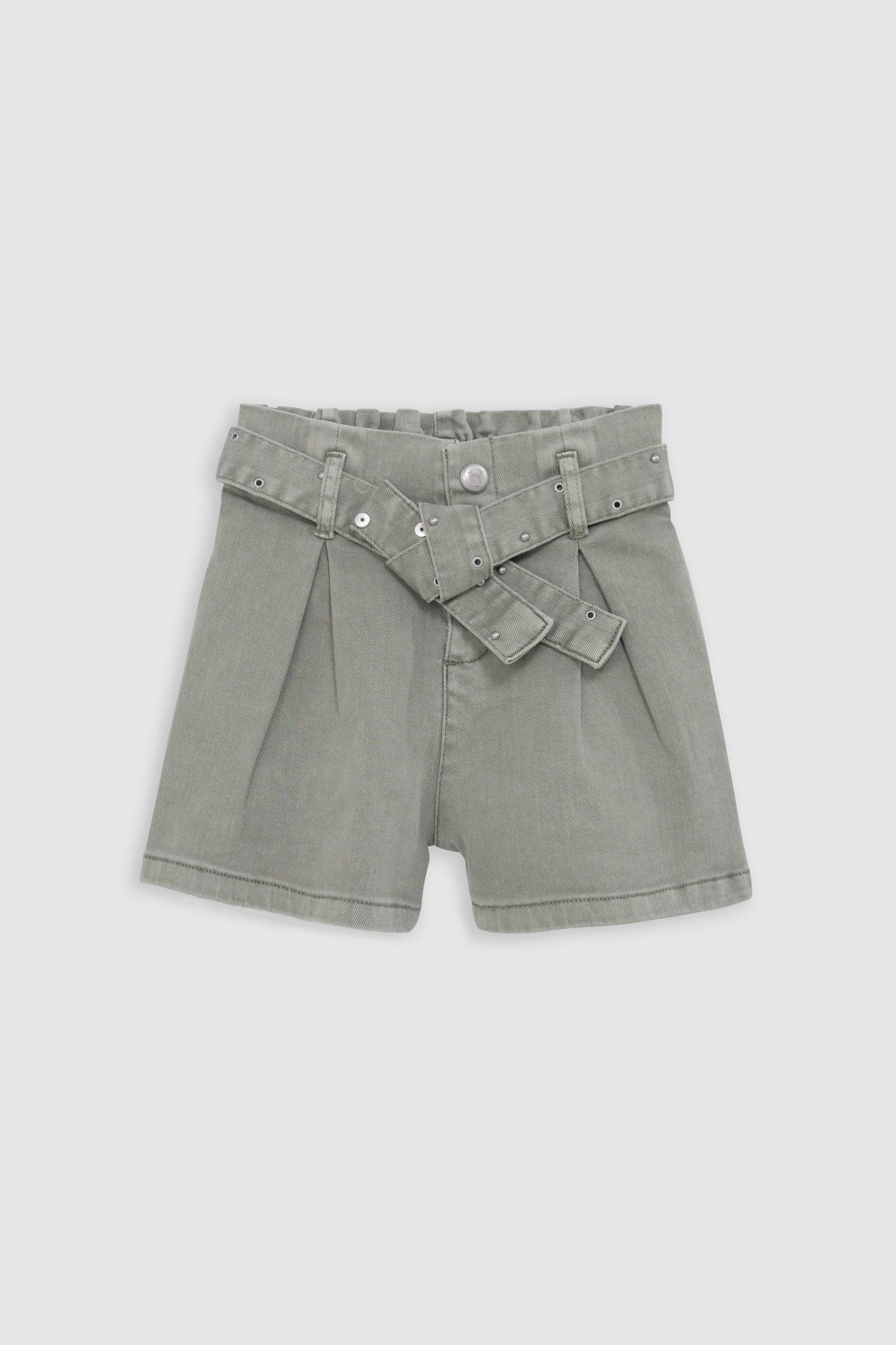 KHAKI DENIM SHORTS WITH STUDDED BELT AND EYELETS 1