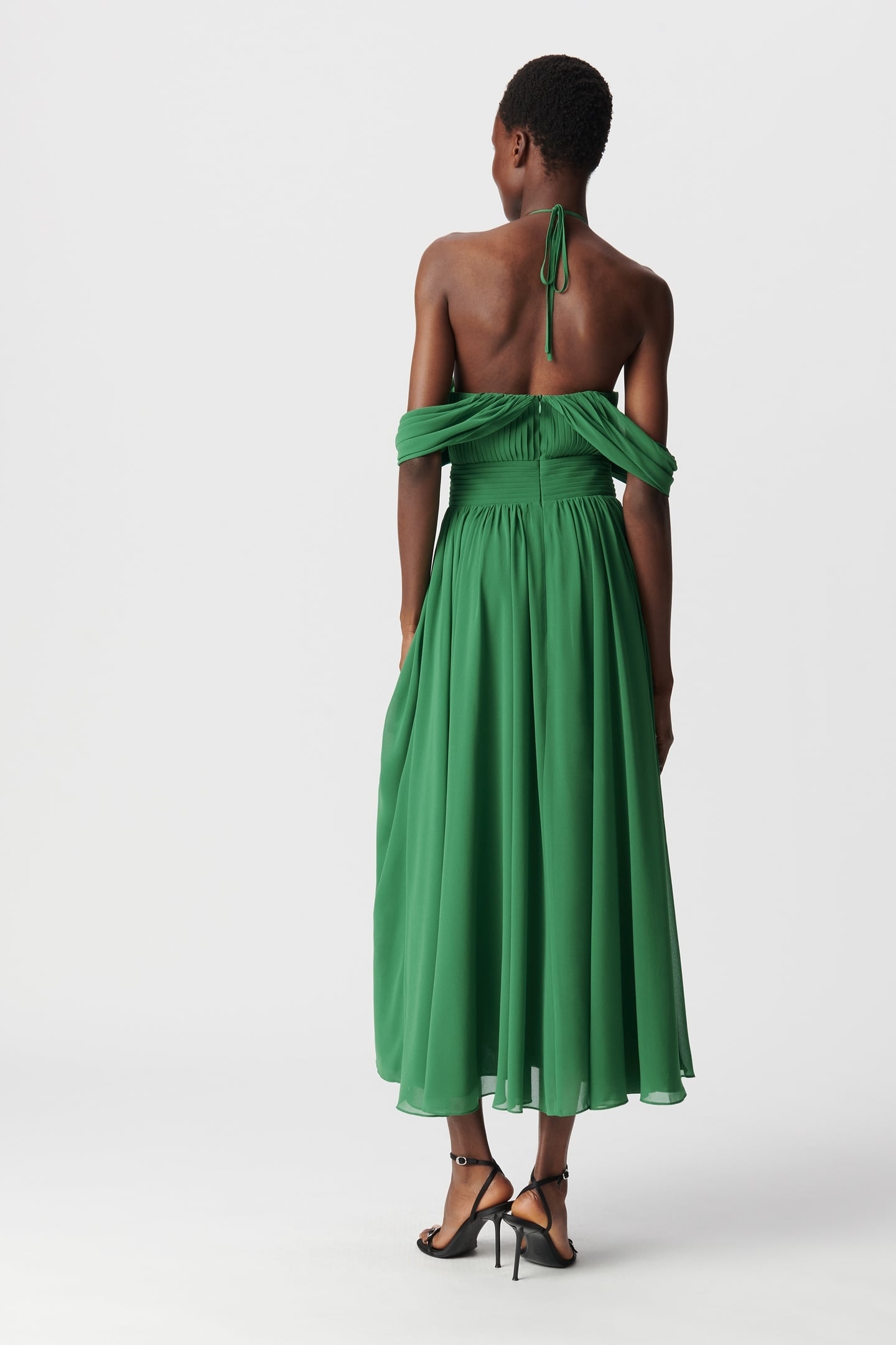 GREEN LONG DRESS WITH DRAPED STRAPS 2