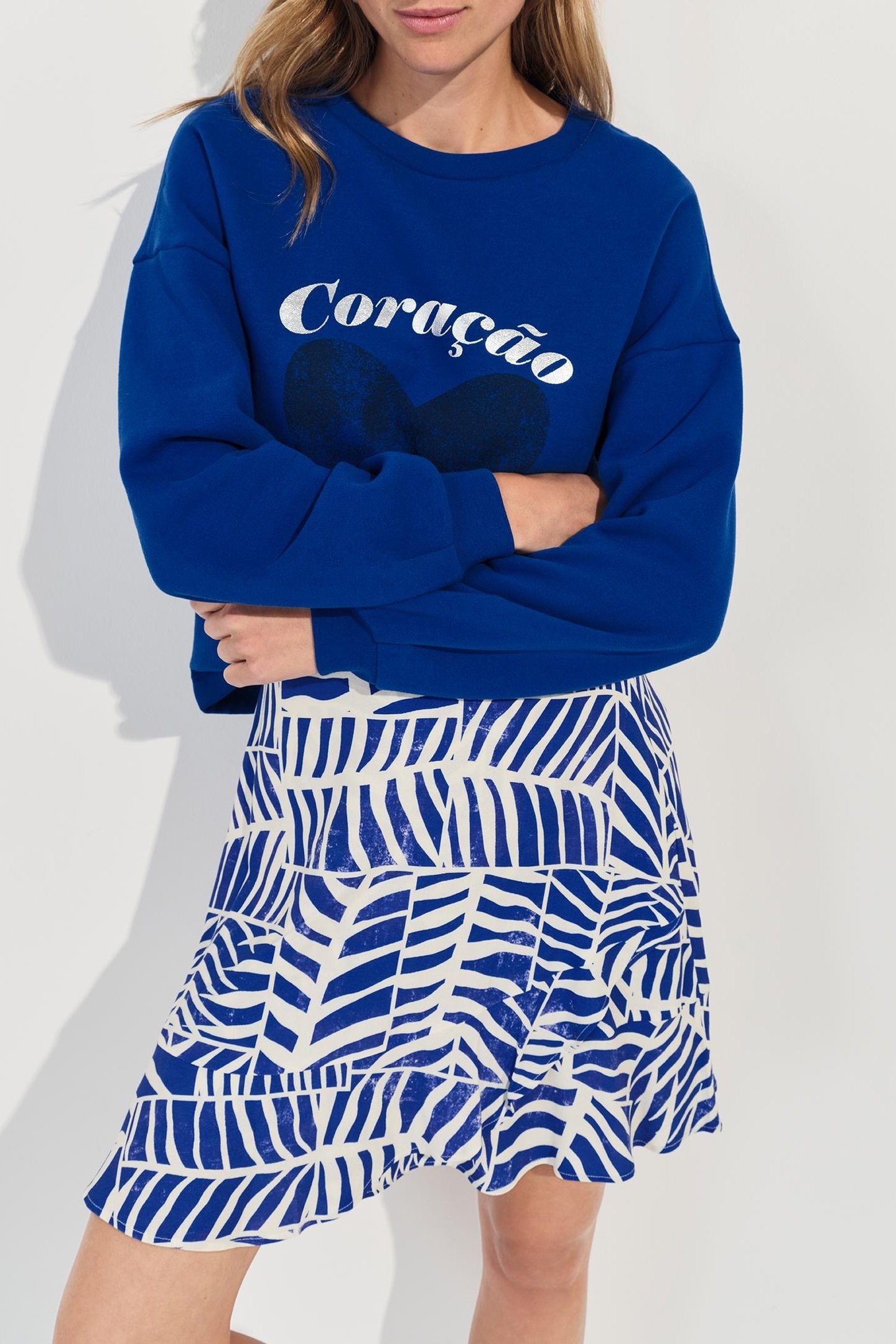 MIDI - METALLIC MESSAGE BLUE SWEATSHIRT WITH HEART 1