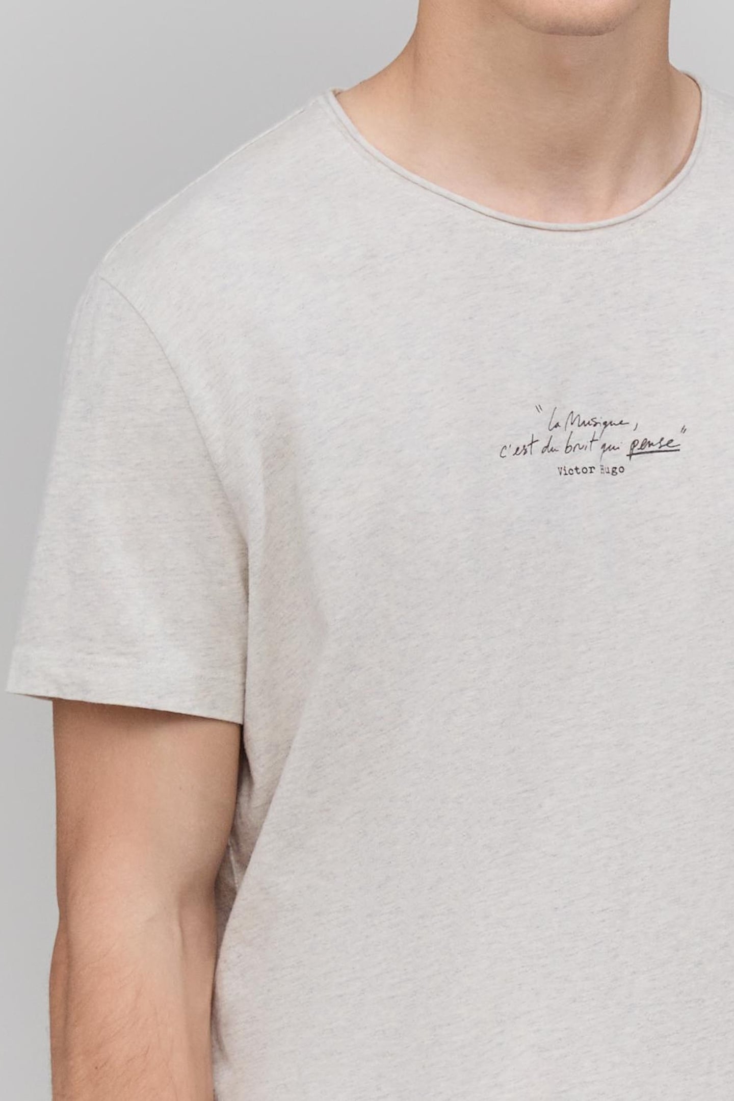 LIGHT GREY MARL UPCYCLED T-SHIRT WITH PRINT SLOGAN 5