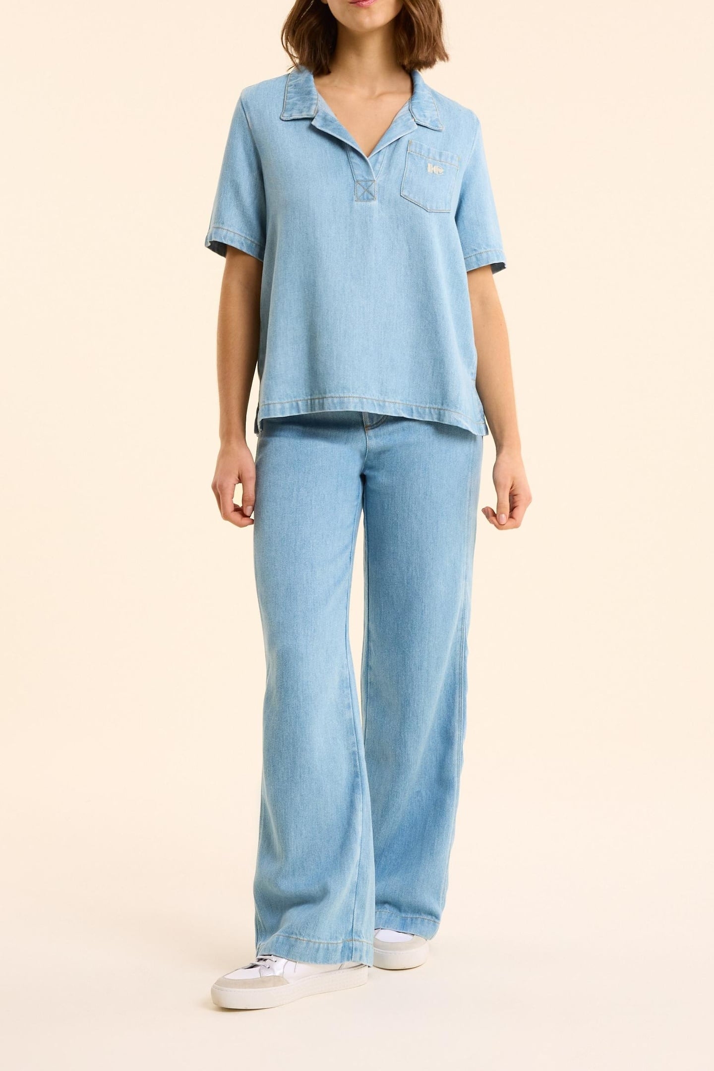 BLUE DENIM PEA JACKET-STYLE TOP BLEACH 1