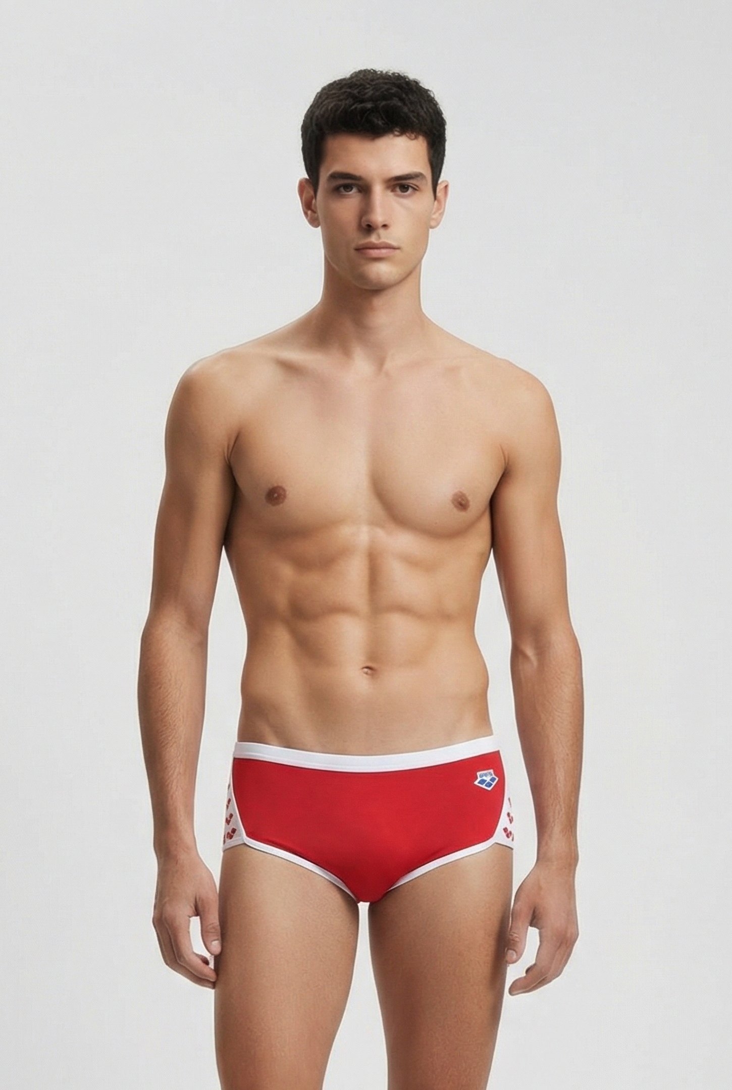 MEN'S ARENA ICONS SWIM LOW WAIST SHORT S RED WHITE 1