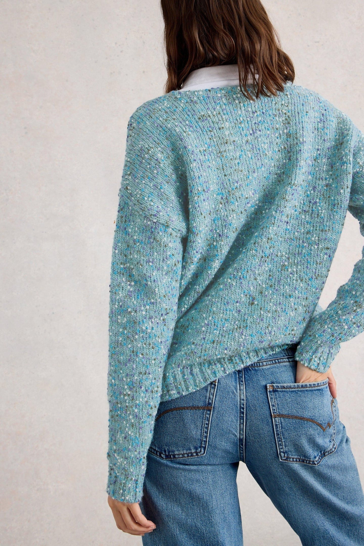 TEXTURE V NECK MID BLUE 2