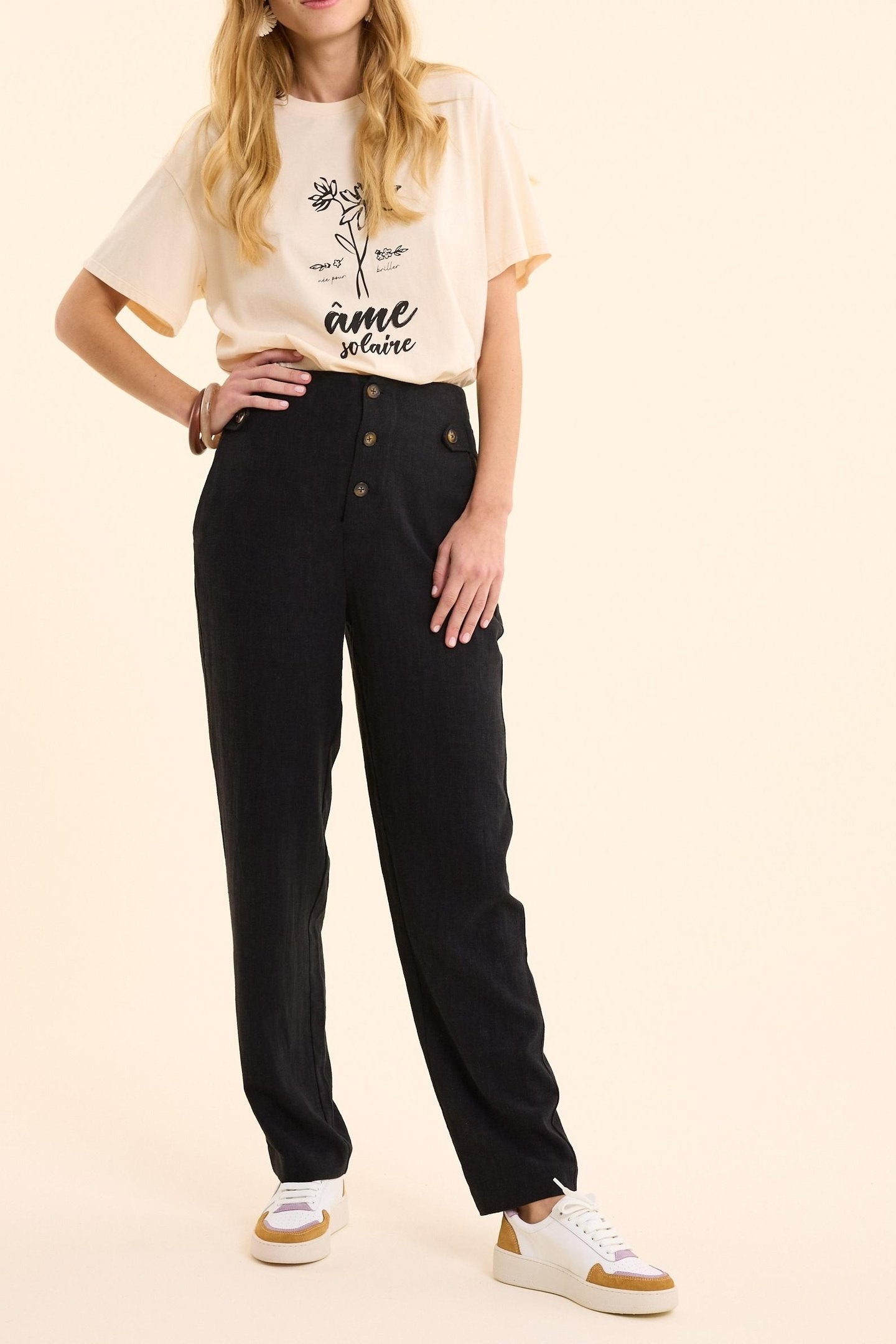 BLACK COTTON LINEN SUIT PANTS BLACK 1