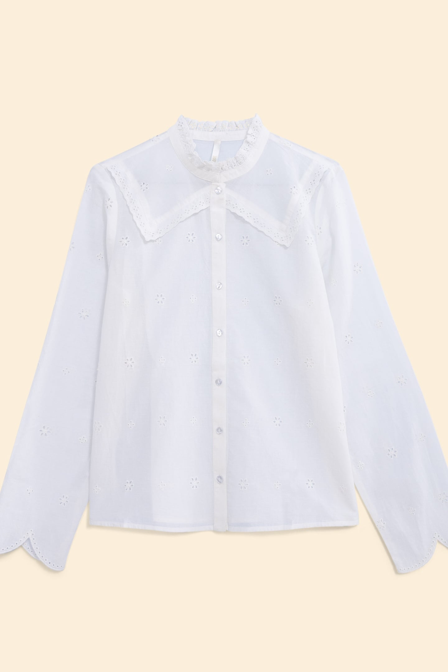 ECRU EYELET EMBROIDERY SHIRT, STITCHED COLLAR ECRU 3