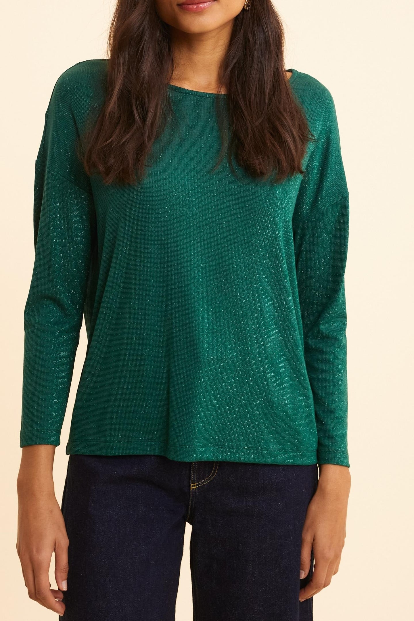 GREEN LUREX WAFFLE KNIT T-SHIRT GREEN 1