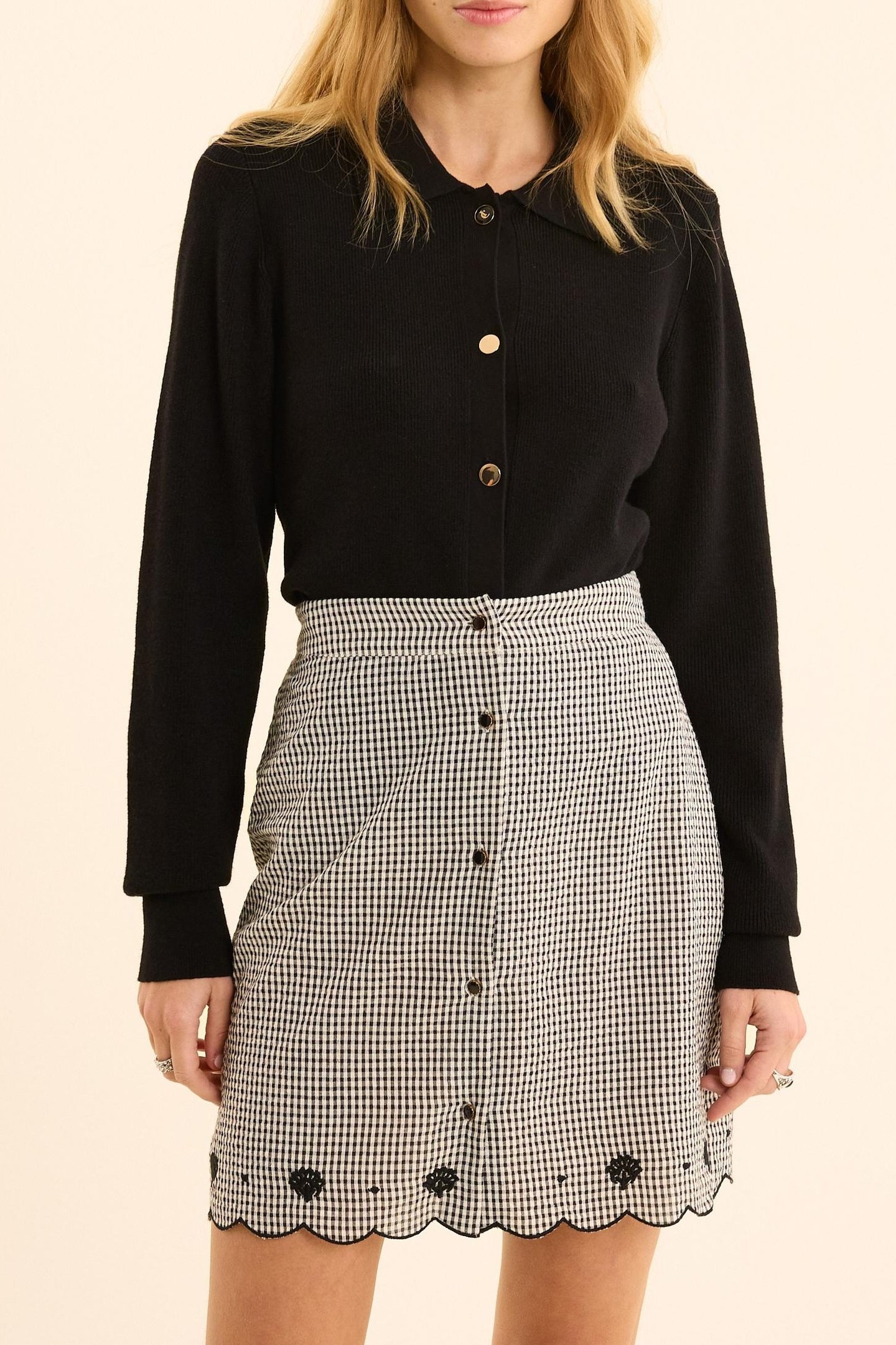 BLACK KNIT POLO COLLAR CARDIGAN BLACK 1