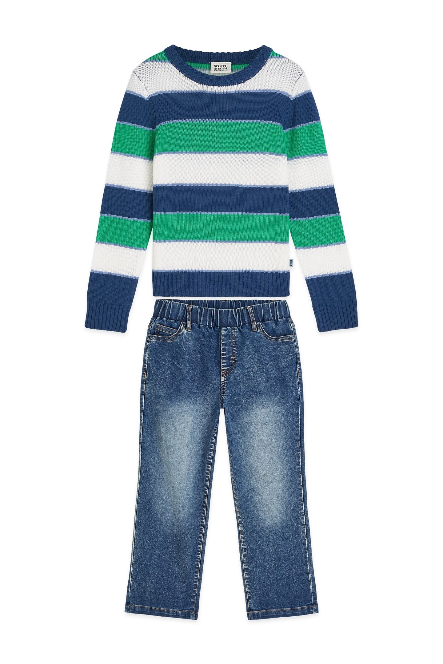BOYS CREWNECK SWEATER & DENIM PANT SET DARK BLUE 1