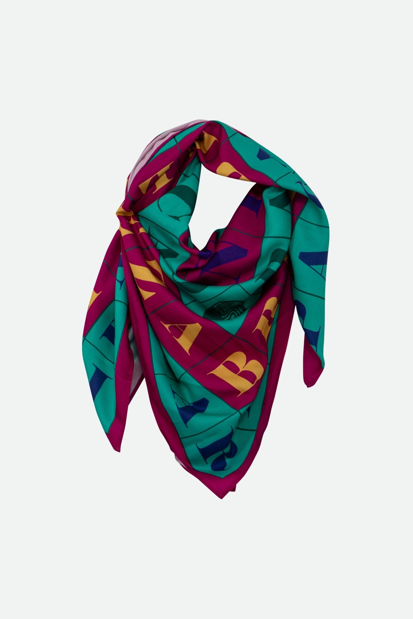 AUXANE - GREEN SCARF WITH MAXI TYPO COLOR PATTERNS 2