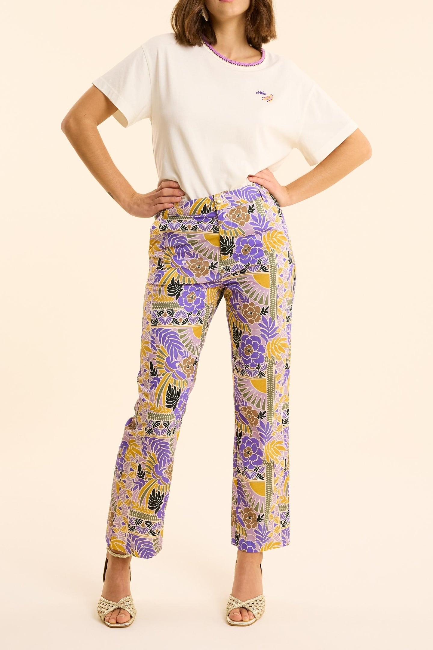 MAUVE WIDE-LEG TROUSERS WITH PARROT PRINT PARMA 1