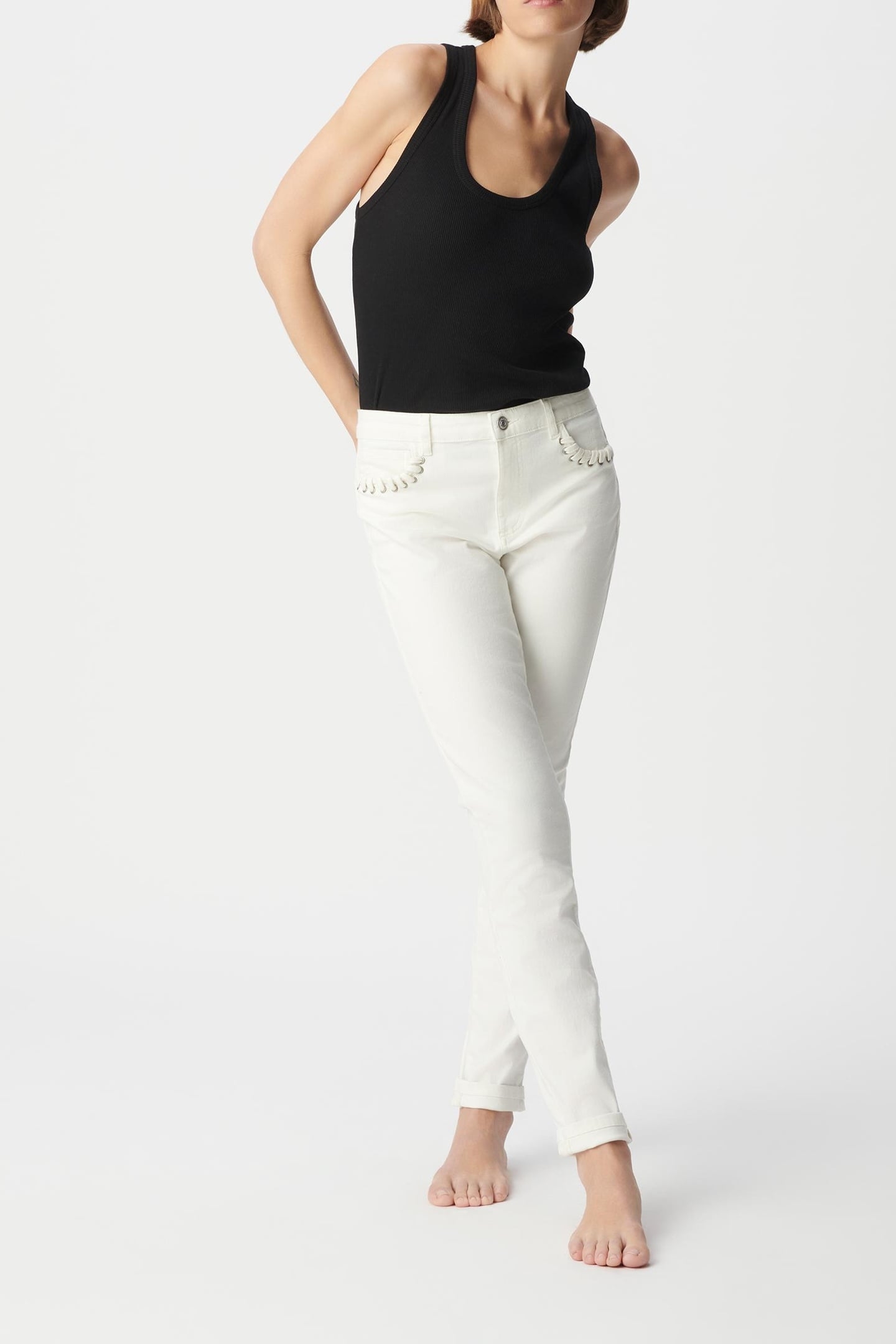 POWERSTRETCH WHITE SLIM JEANS WITH LACING POCKETS NINA 2