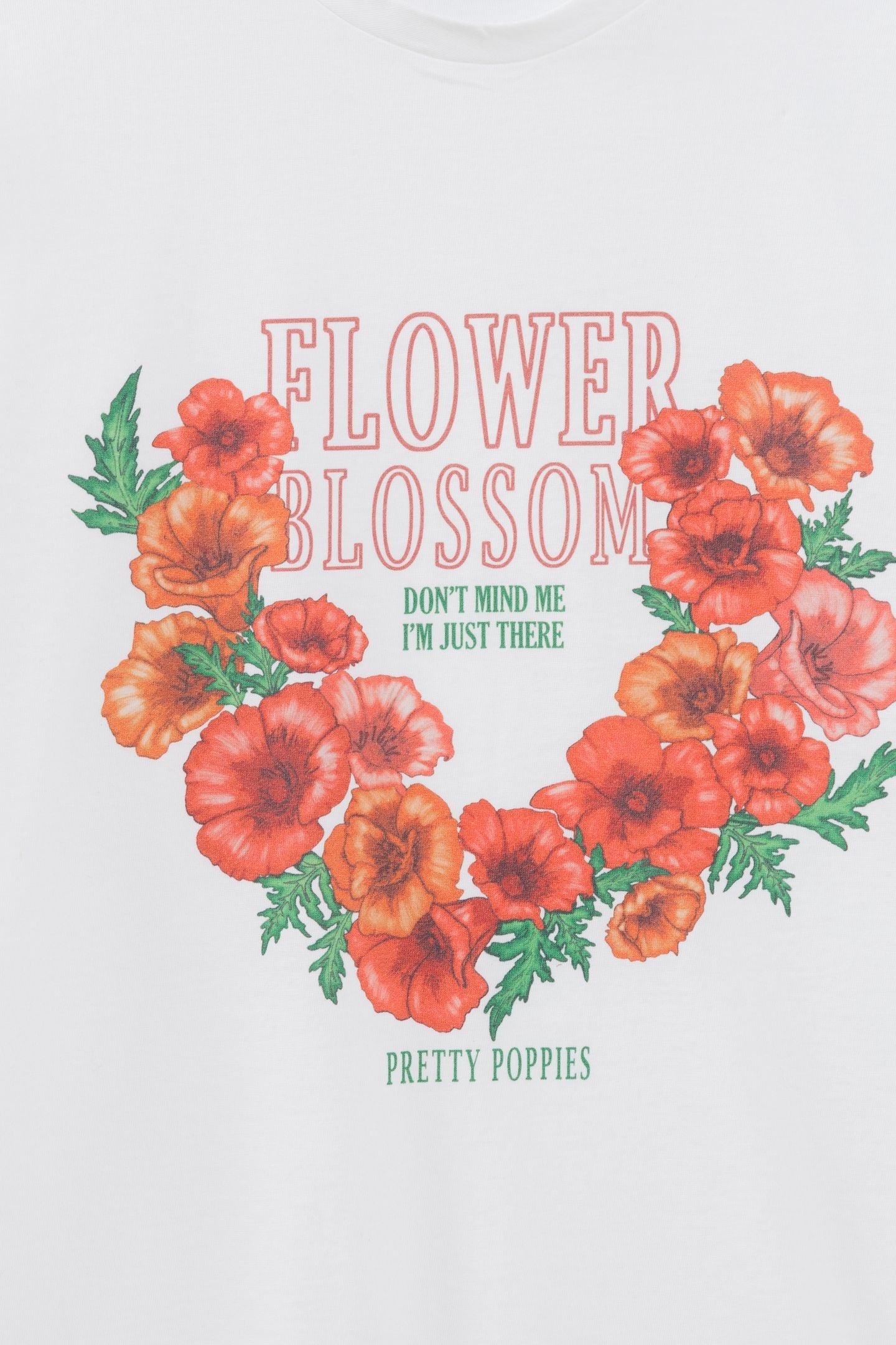 WHITE CREW NECK T-SHIRT WITH FLOWER SLOGAN IMAGE 2