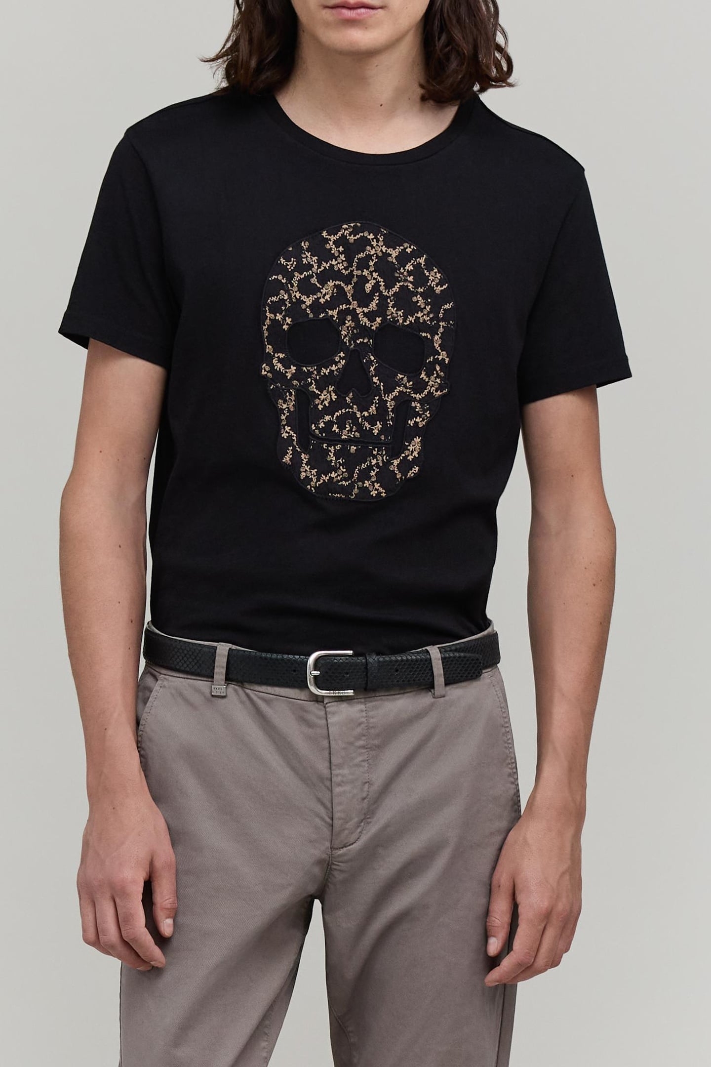 BLACK ORGANIC COTTON T-SHIRT WITH EMBROIDERED SKULL 2