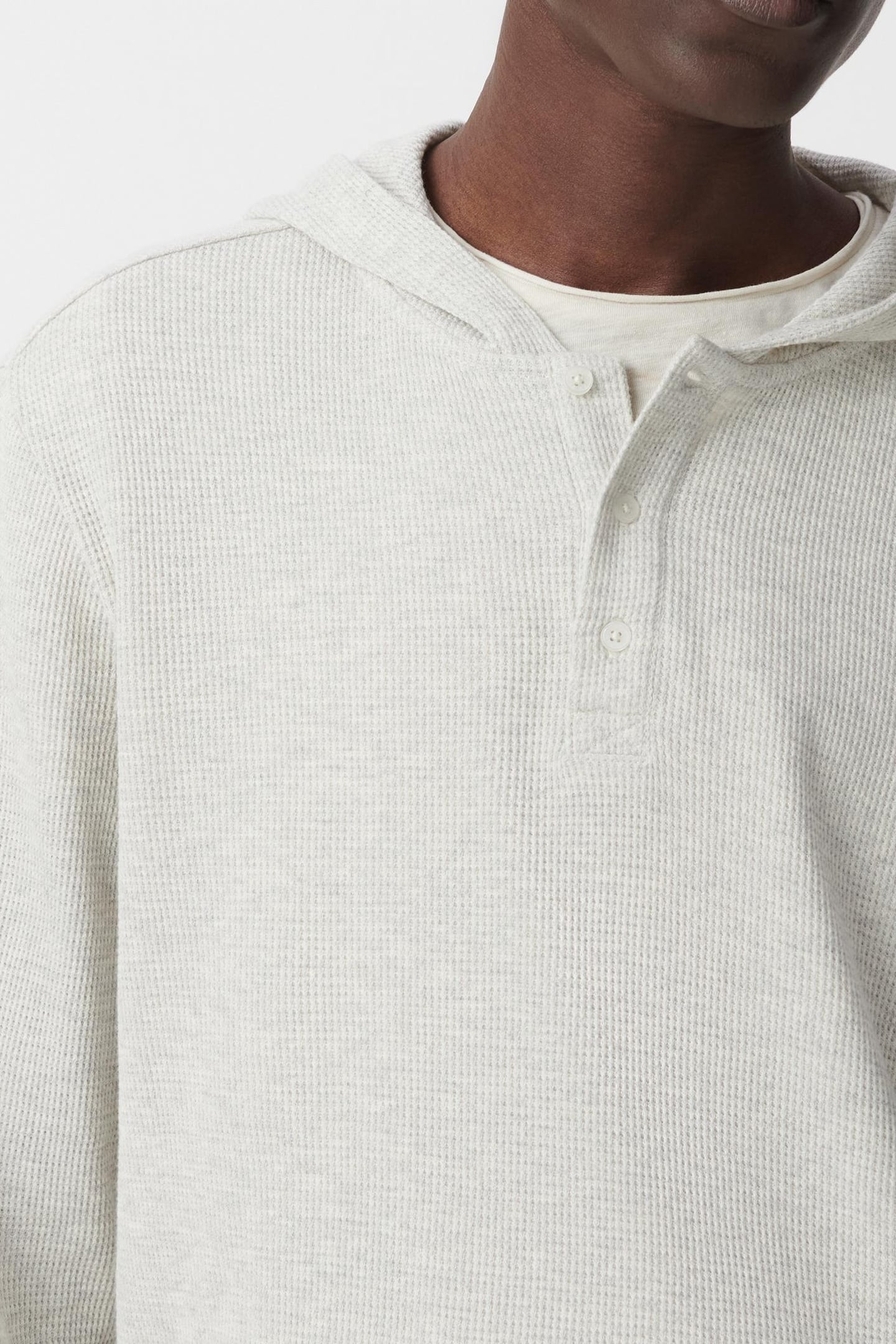 GREY ORGANIC COTTON WAFFLE HOODED T-SHIRT 5