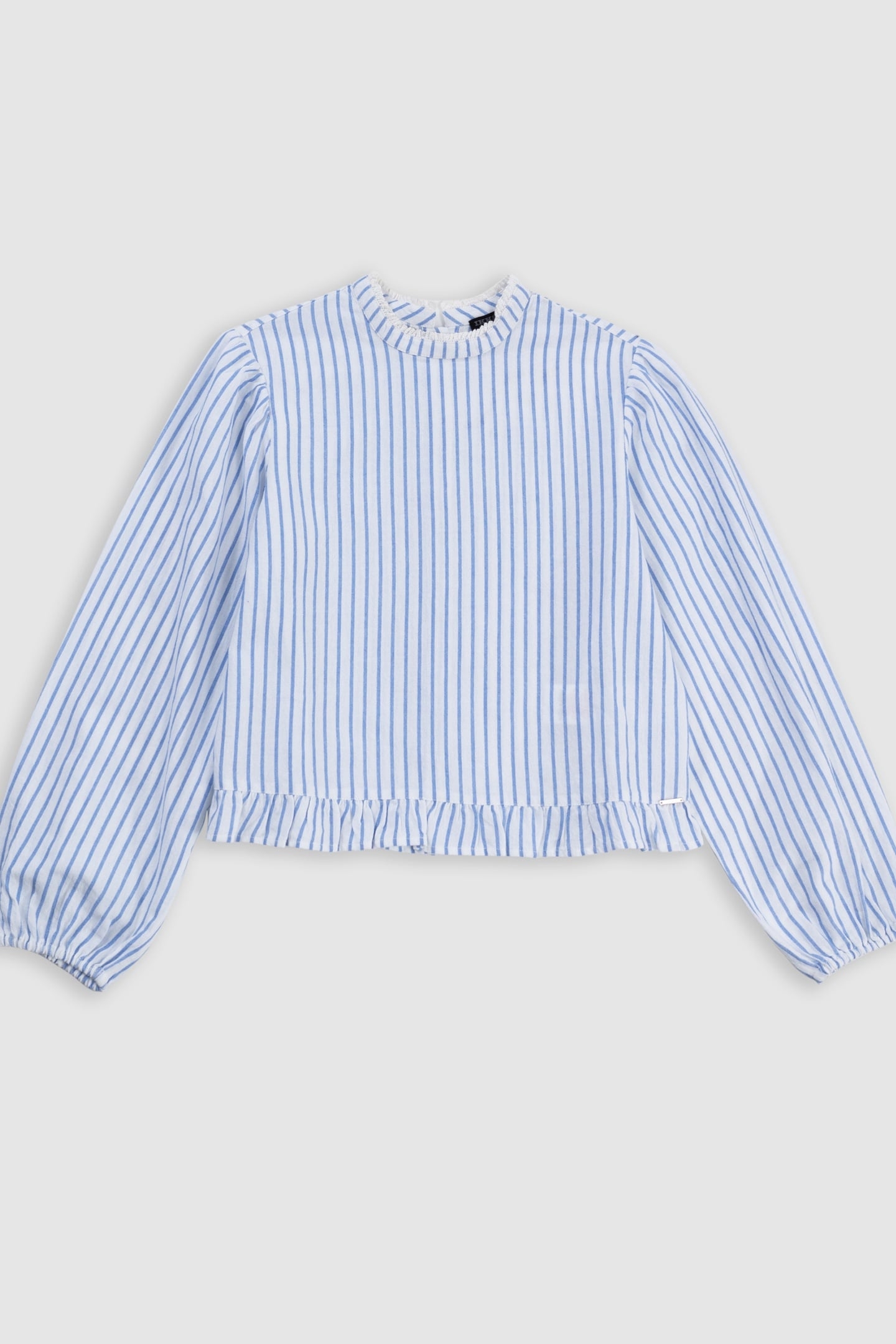BLUE STRIPED BLOUSE WITH LACE COLLAR AND BASQUE 1