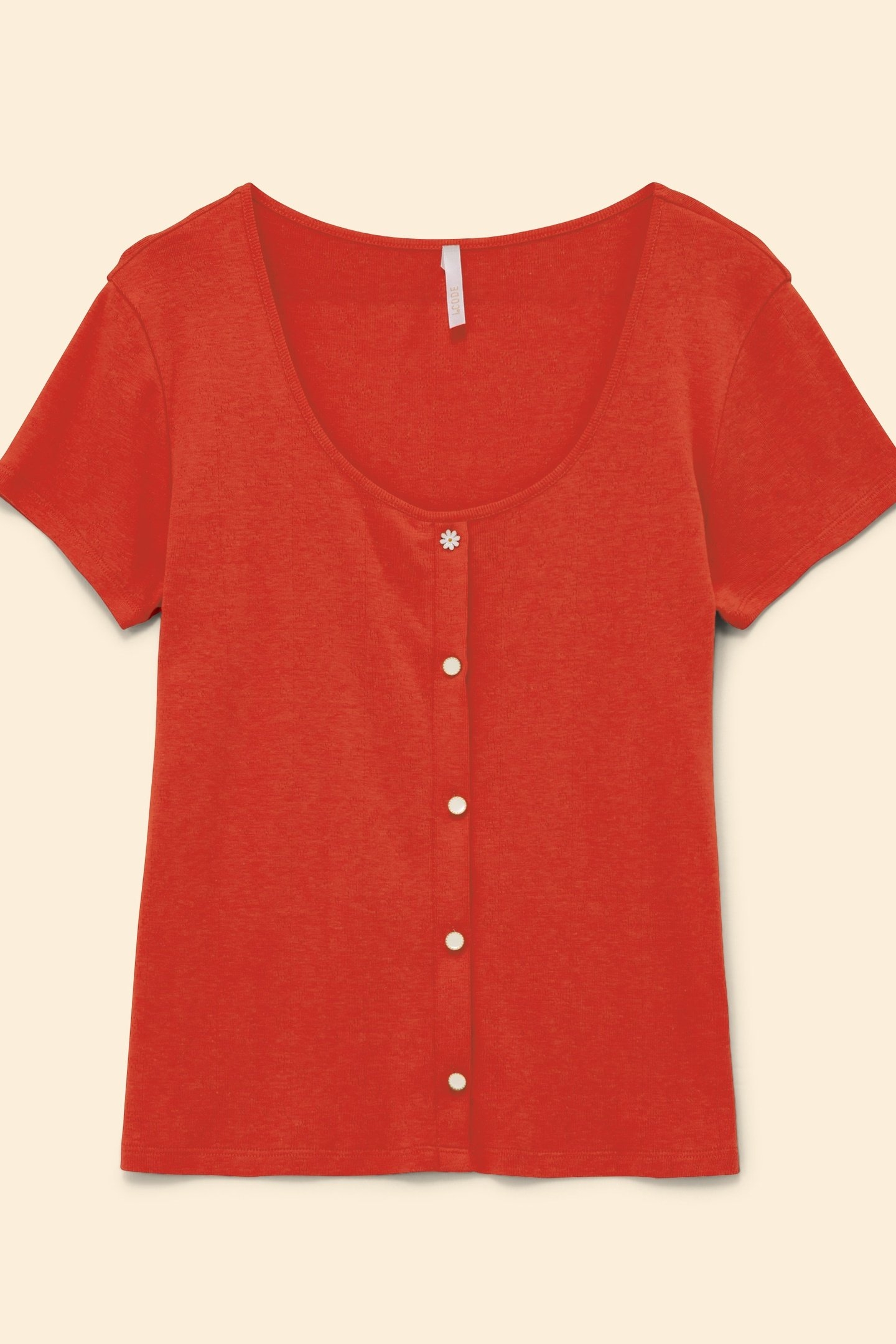 RED POINTELLE KNIT T-SHIRT WITH BUTTONS CARMINE RED 4