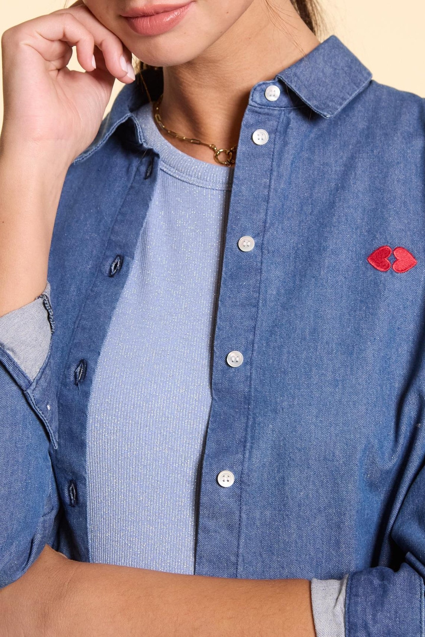 AUTHENTIC BLUE DENIM SHIRT WITH HEART EMBROIDERY AUTHENTIC B 6