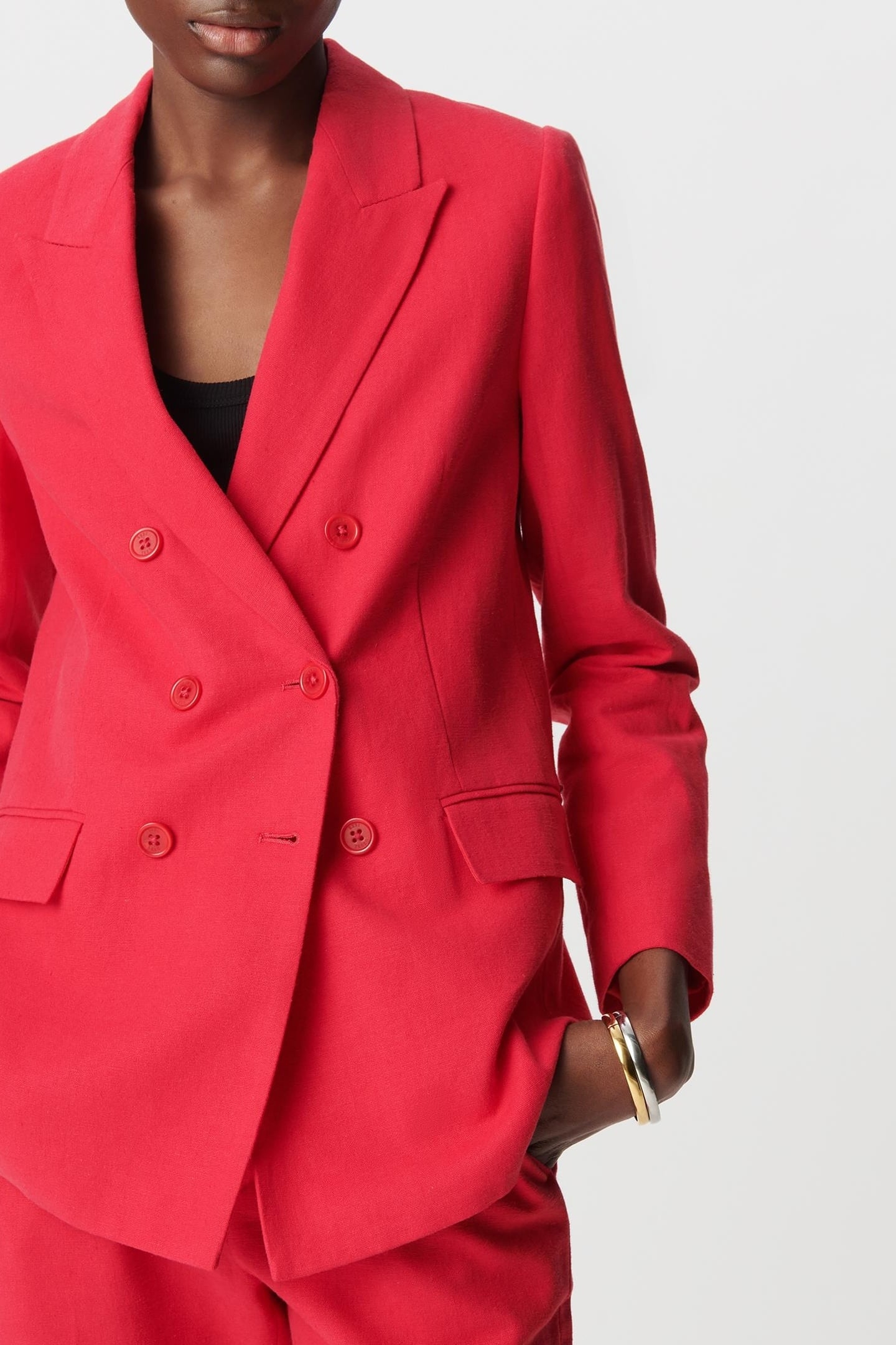 RED LINEN AND COTTON DOUBLE-BREASTED SUIT JACKET 5