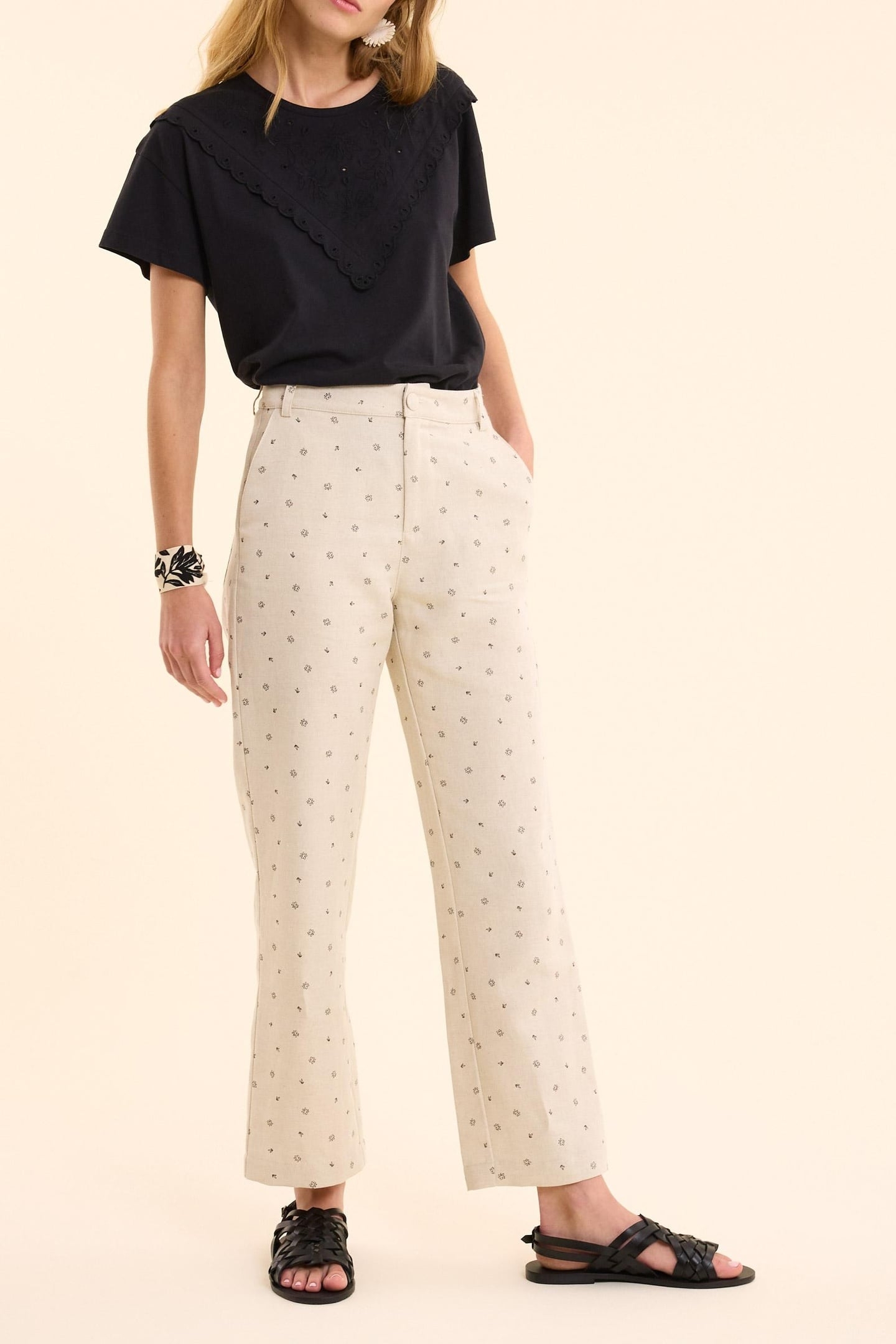 ECRU PANTS WITH MICRO FLOWER PRINT ECRU 1
