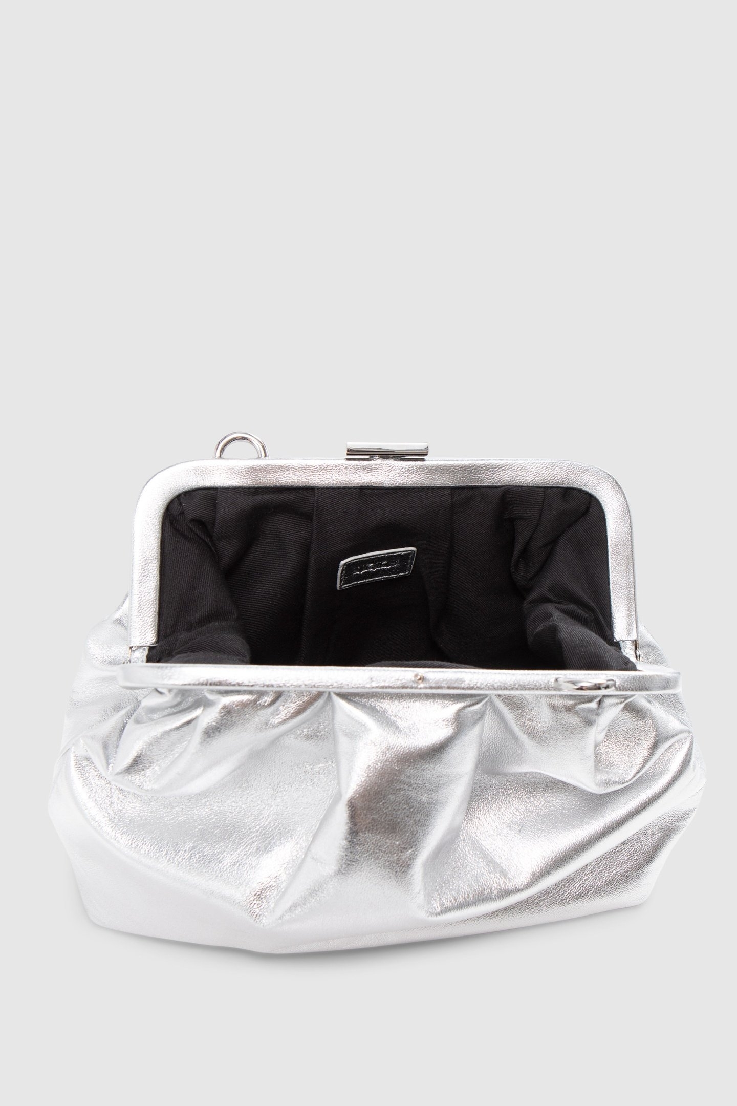 METALLIC SILVER LEATHER POUCH BAG 4