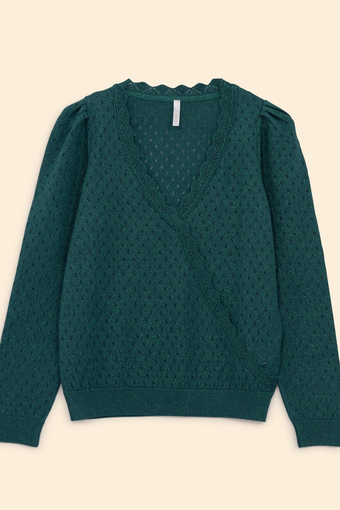 GREEN LUREX OPENWORK KNIT WRAP-NECK SWEATER GREEN 5