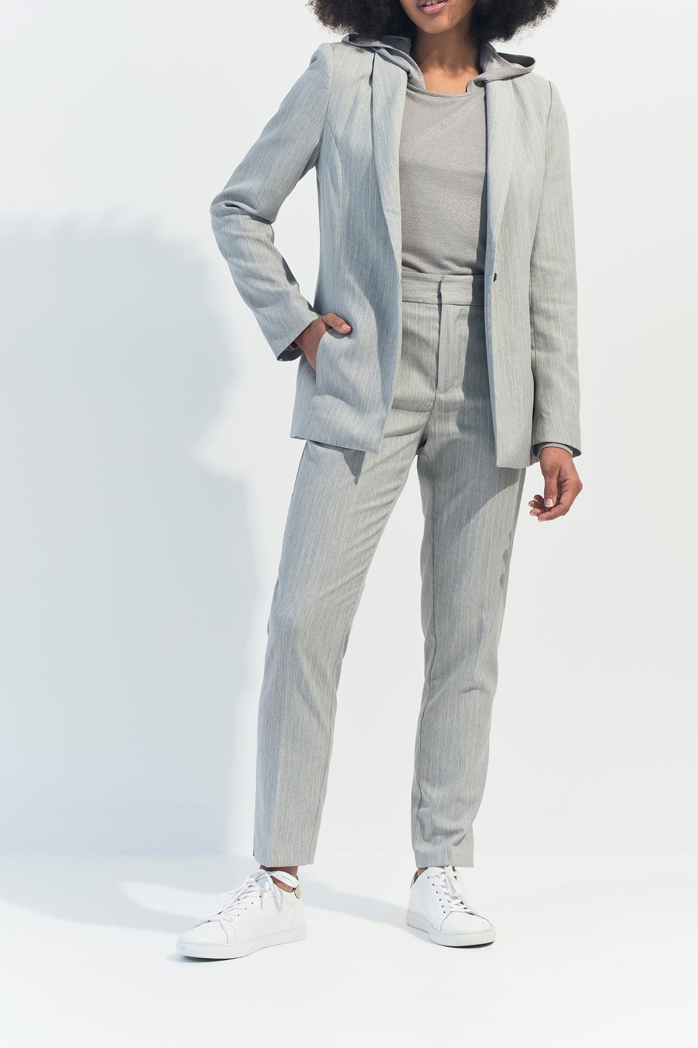 MARA - SILVER IRIDESCENT KNIT HOODED T-SHIRT 2