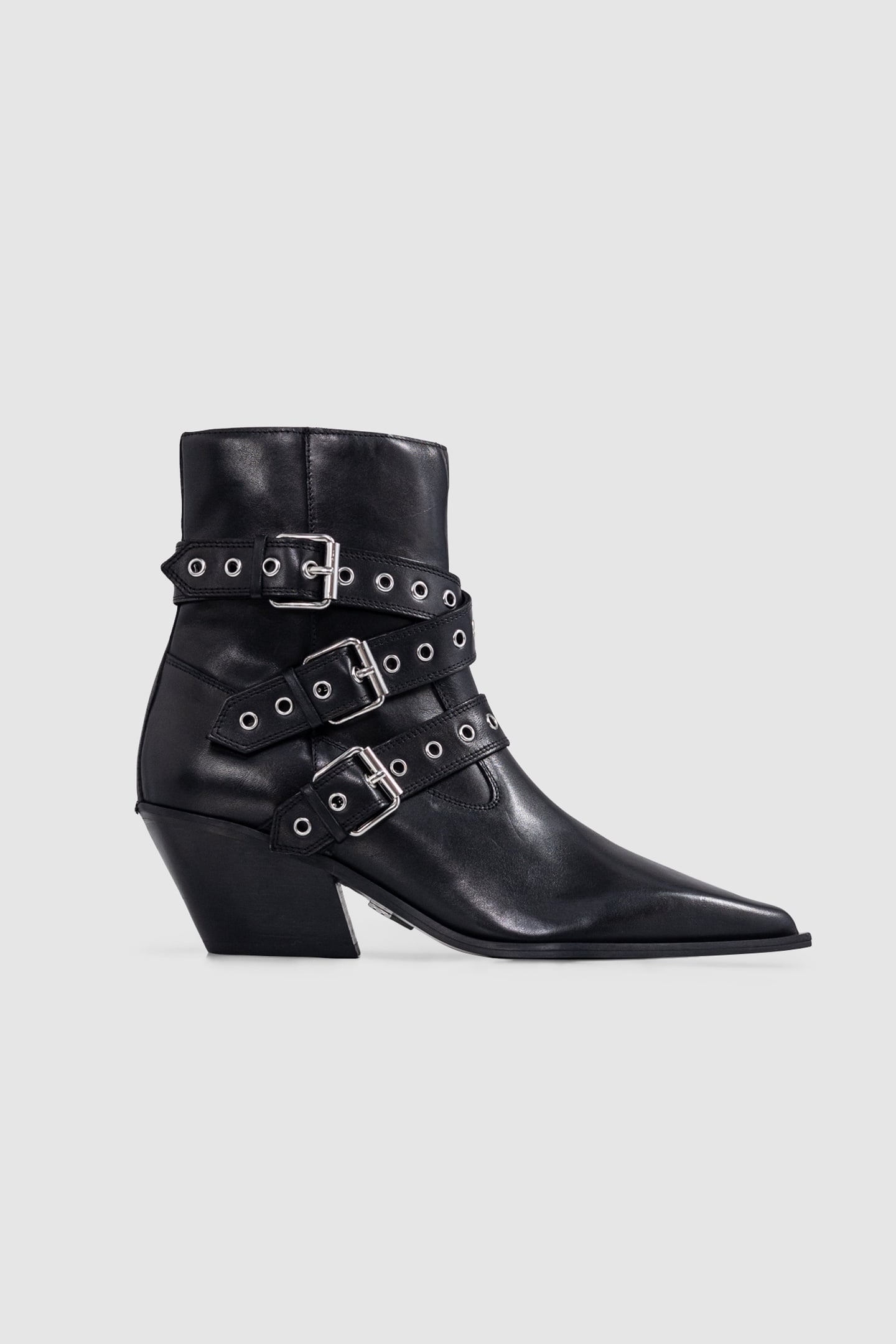 SANTIAGS BOOTS BLACK LEATHER EYELET BUCKLES 1