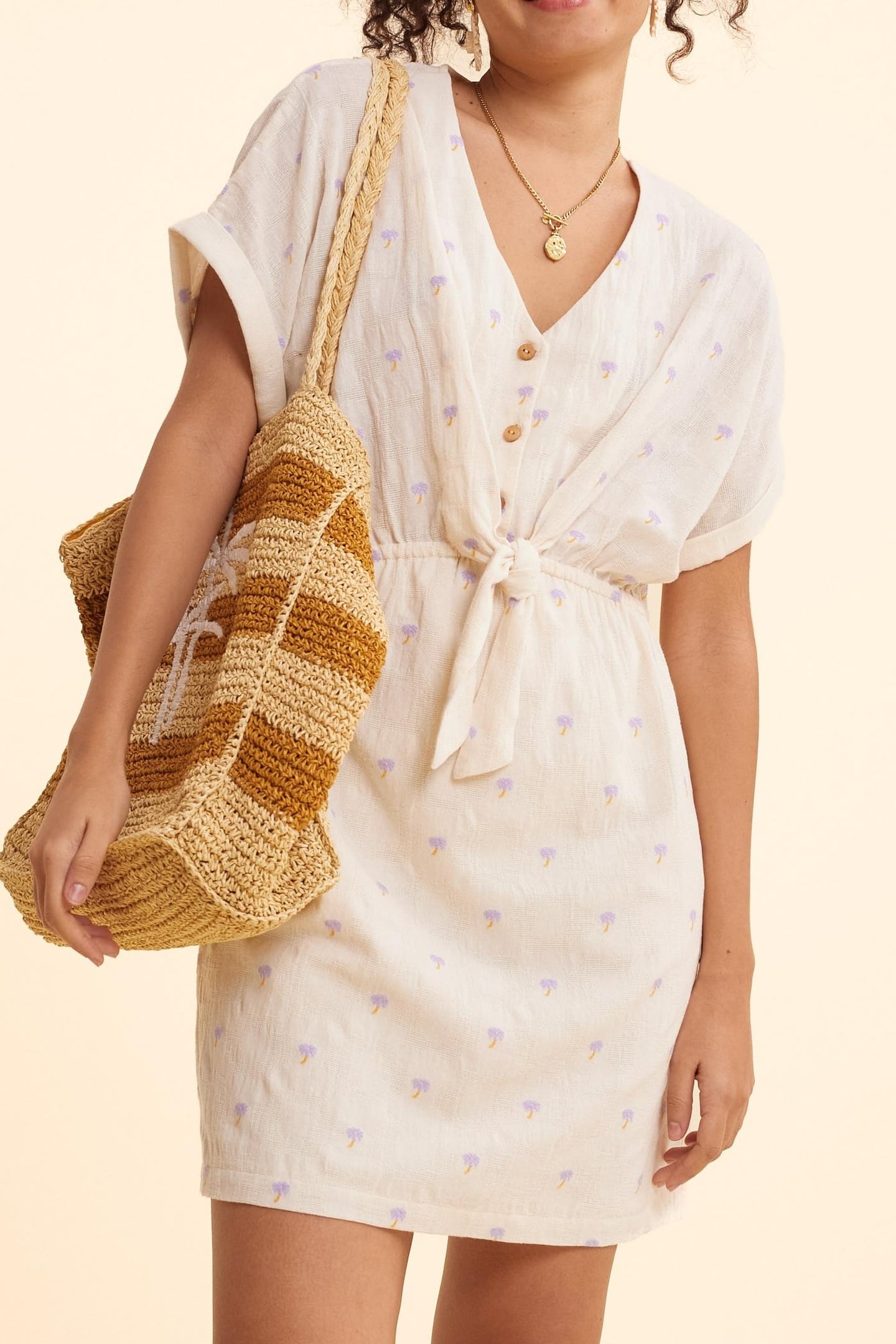 ECRU JACQUARD DRESS WITH PALM TREE EMBROIDERY ECRU 2