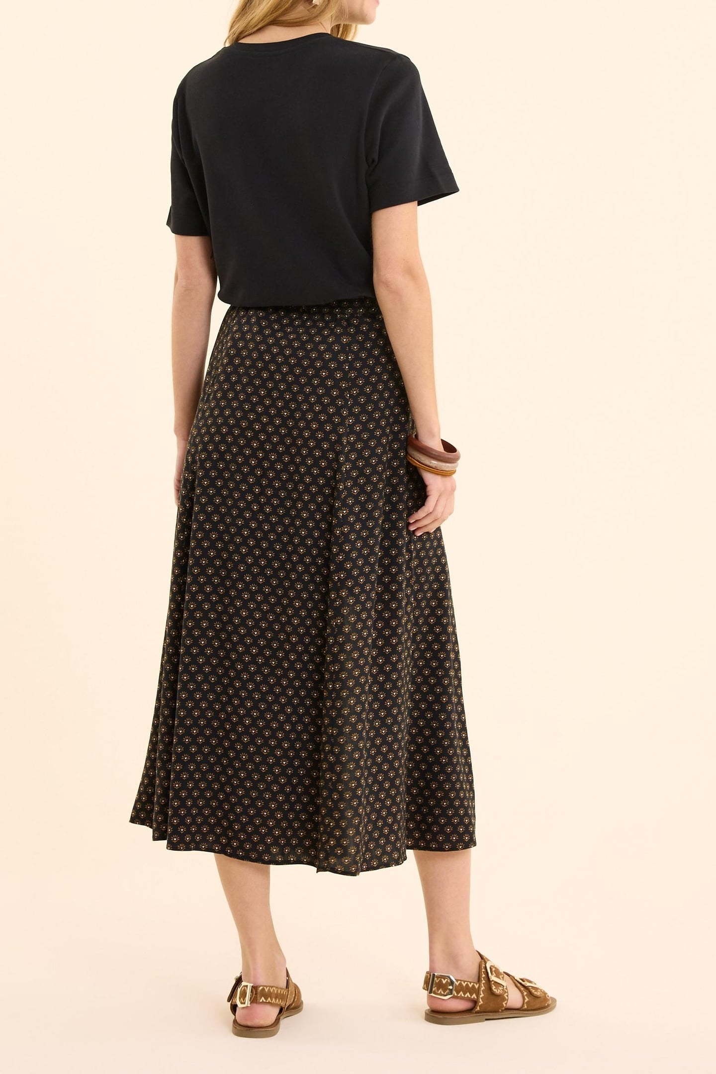 BLACK FLORAL PRINT MIDI SKIRT BLACK 4