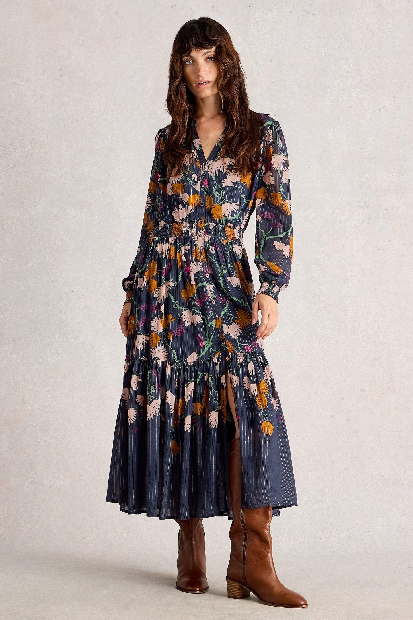 YUKI METALLIC MIDI DRESS NAVY MULTI 1