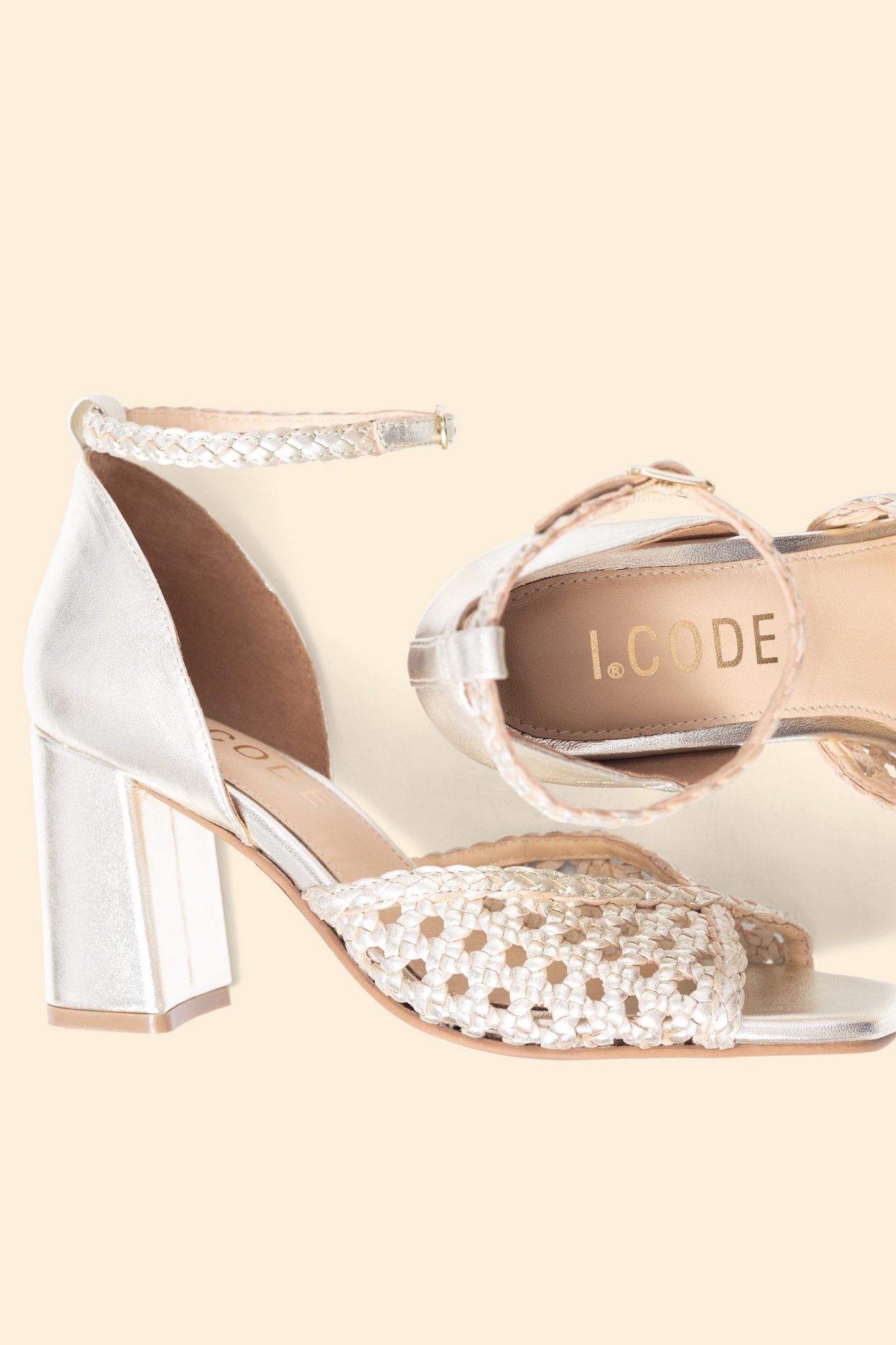 WOVEN LEATHER SANDALS WITH GOLD HEEL GOLD 4