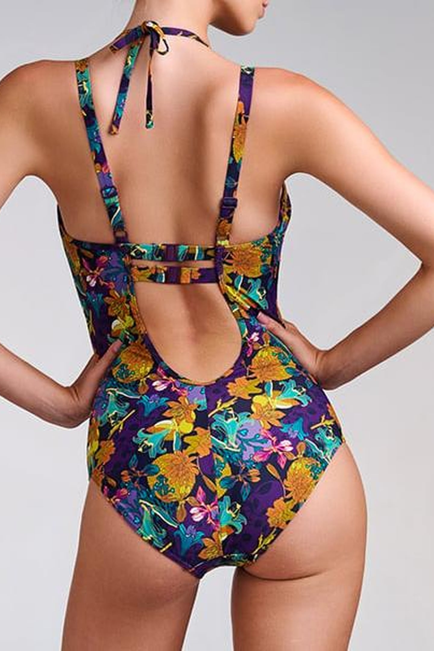 ACAPULCO PETUNIA PURPLE PLUNGE BALCONY BATHING SUIT 2