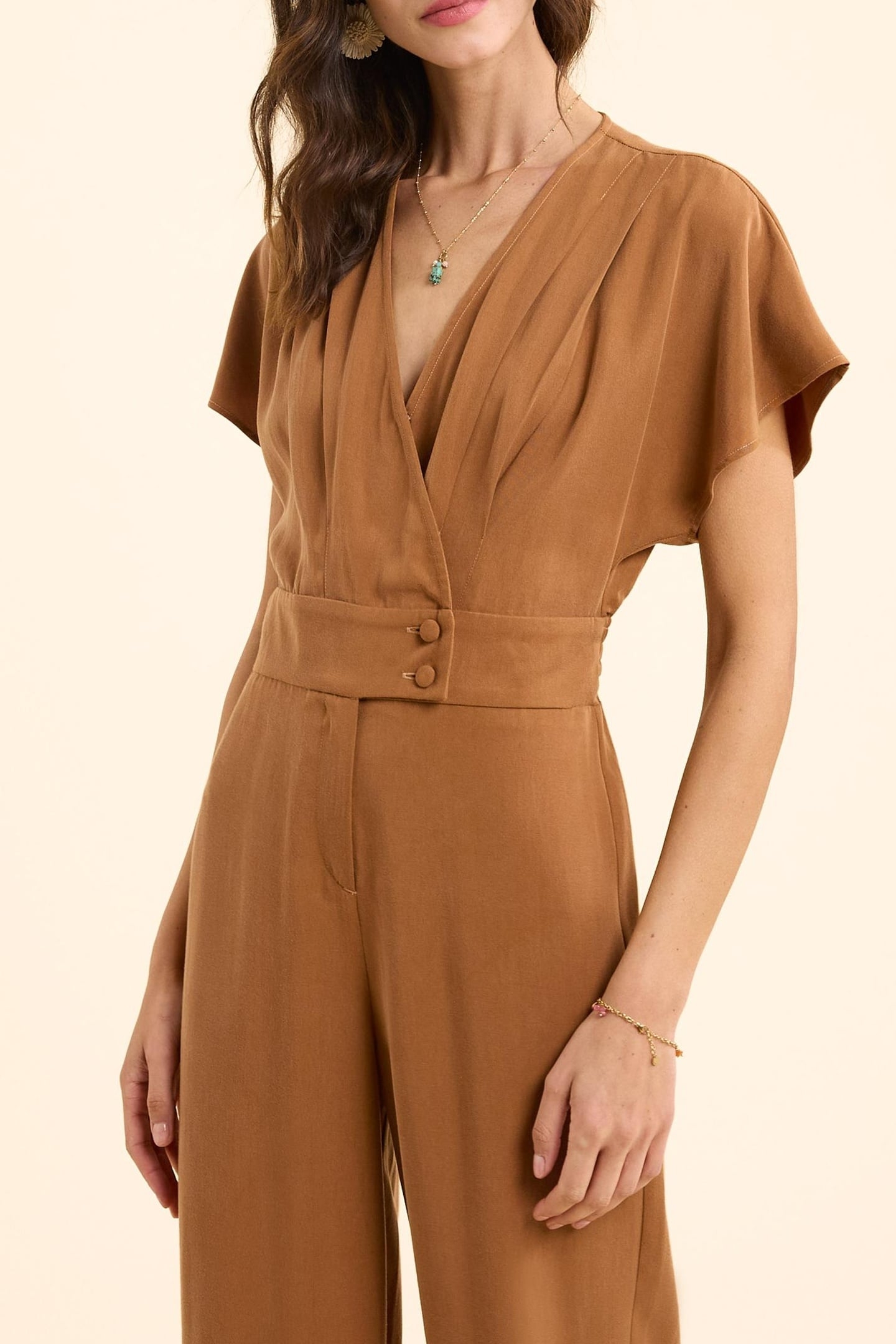CAMEL TROUSER JUMPSUIT WITH WRAP-AROUND COLLAR CAMEL 2